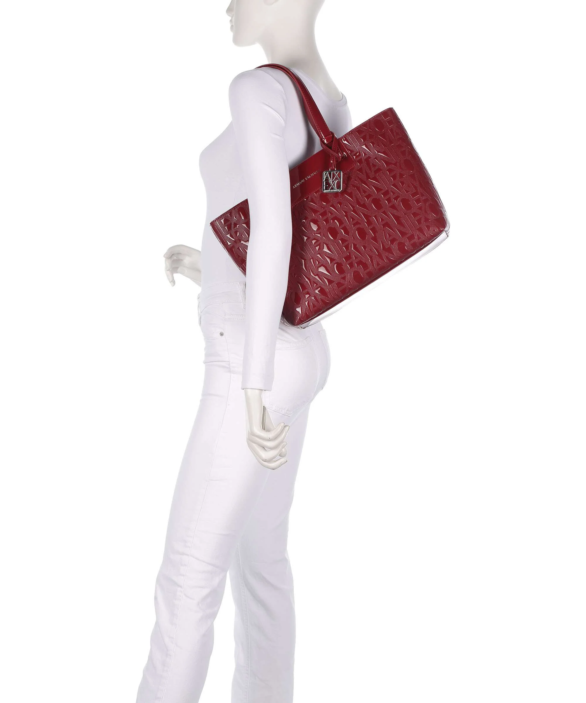 Armani Exchange Liz Patent M Tote bag red dahlia - Image 3