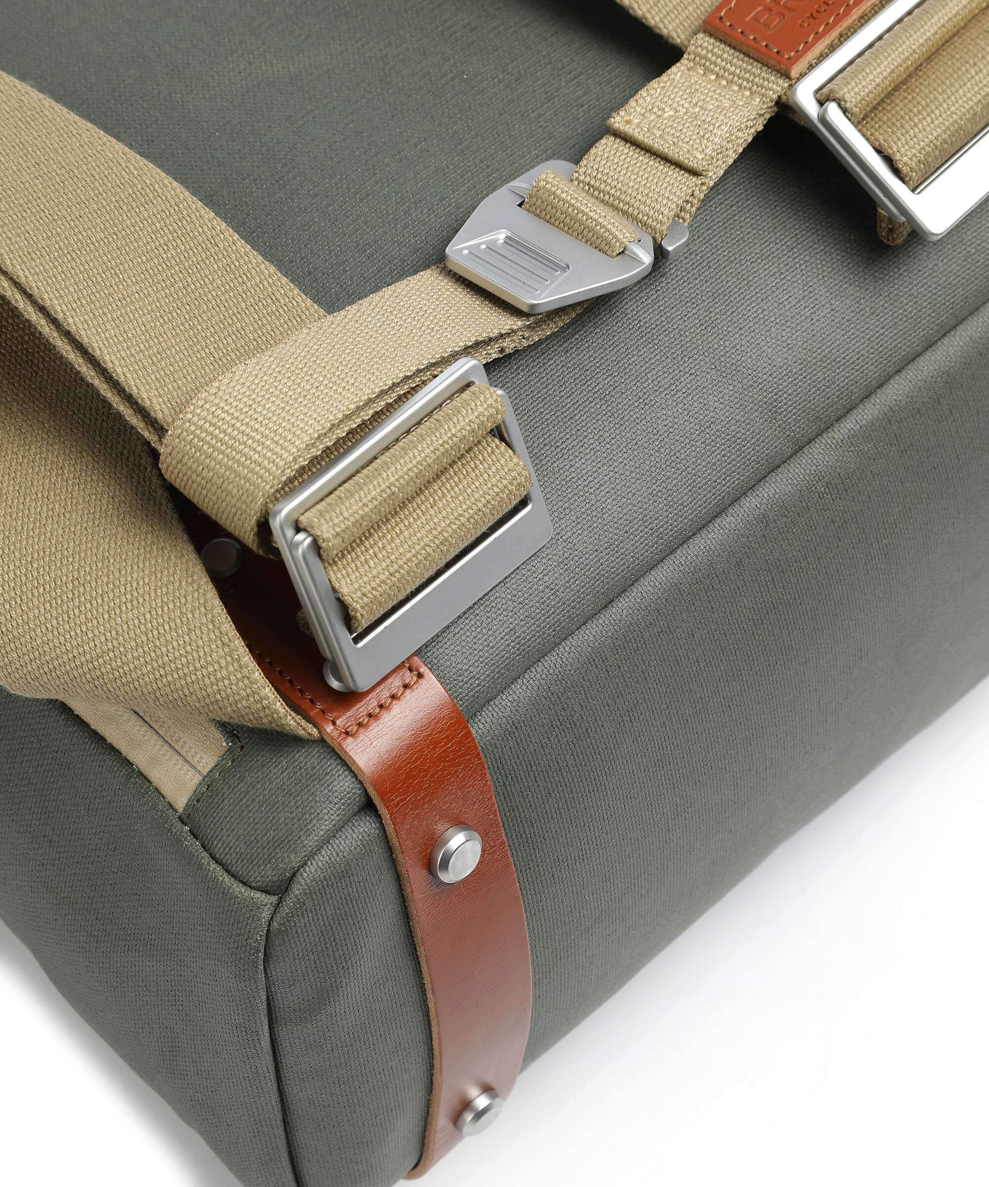 Brooks England Pickwick Cotton Canvas Large Rolltop backpack sage green/honey details - Image 5