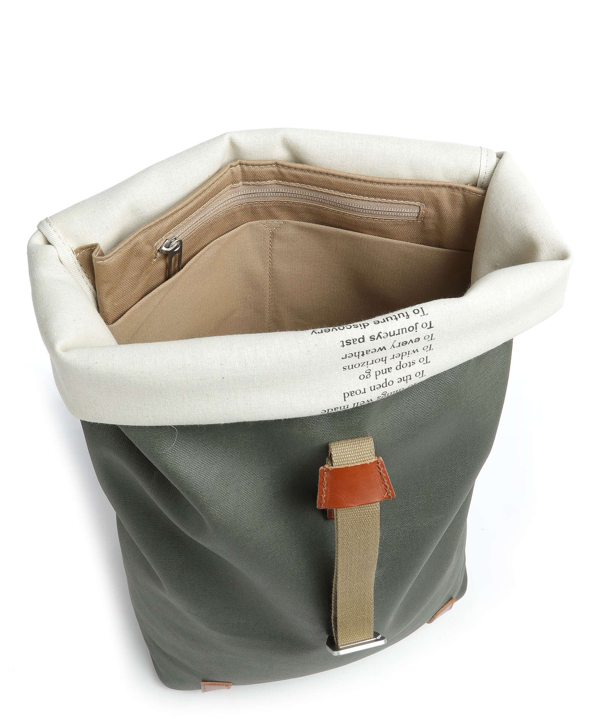 Brooks England Pickwick Cotton Canvas Large Rolltop backpack sage green/honey details - Image 6