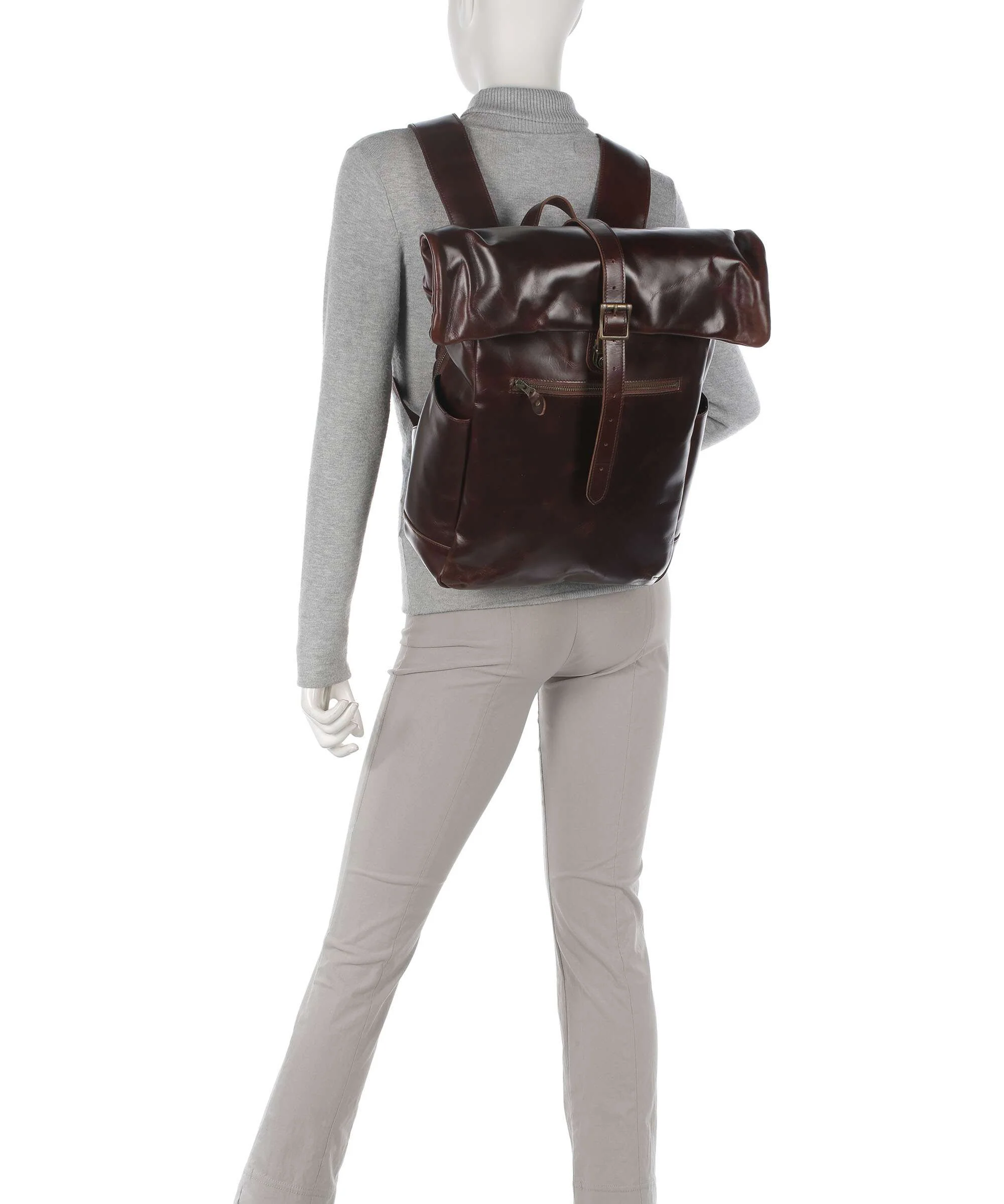 Buckle & Seam Crazy Horse Norman Rolltop backpack brown/dot - Image 3