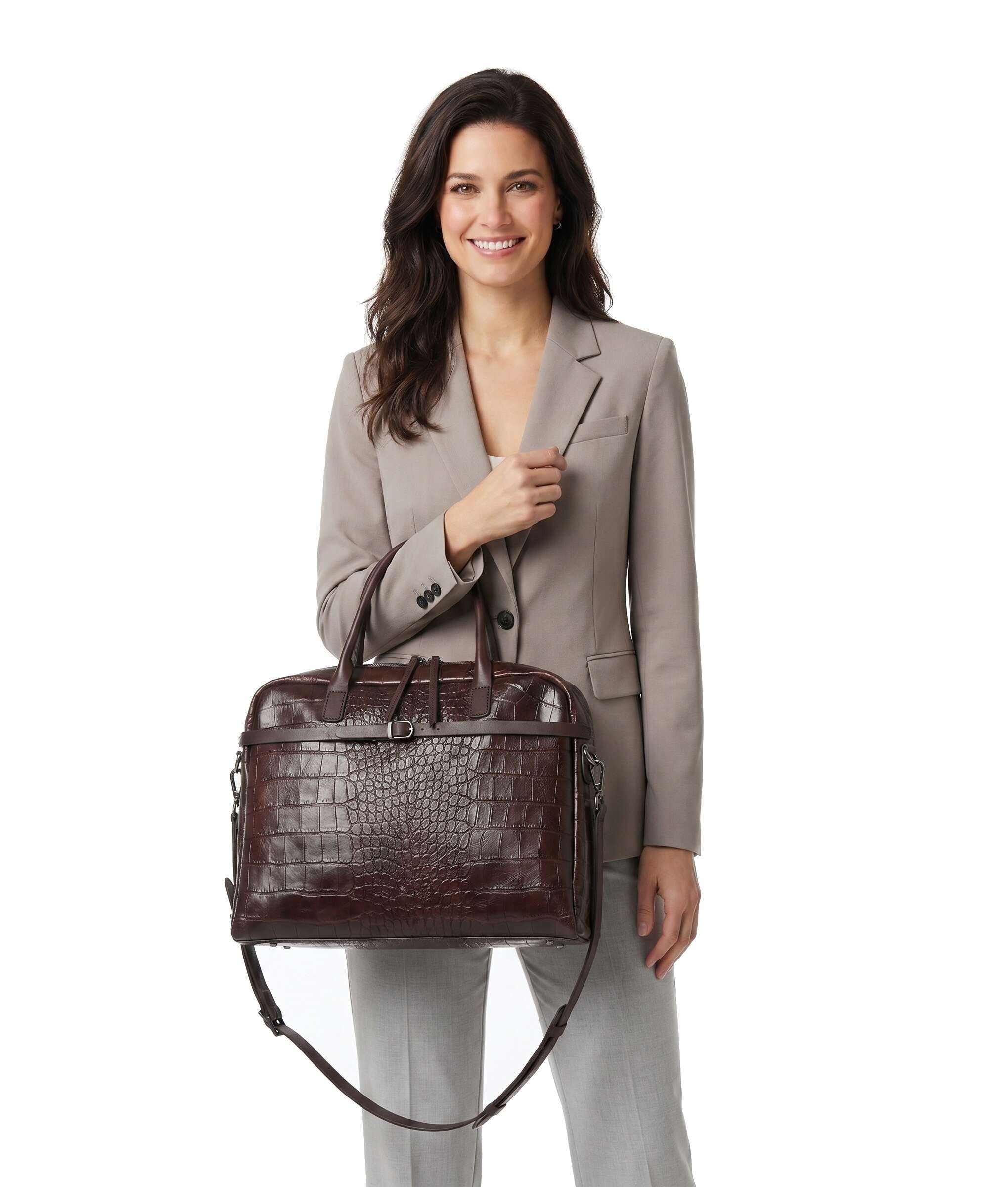 Castelijn & Beerens Croco Lisa Briefcase mocca - Image 3