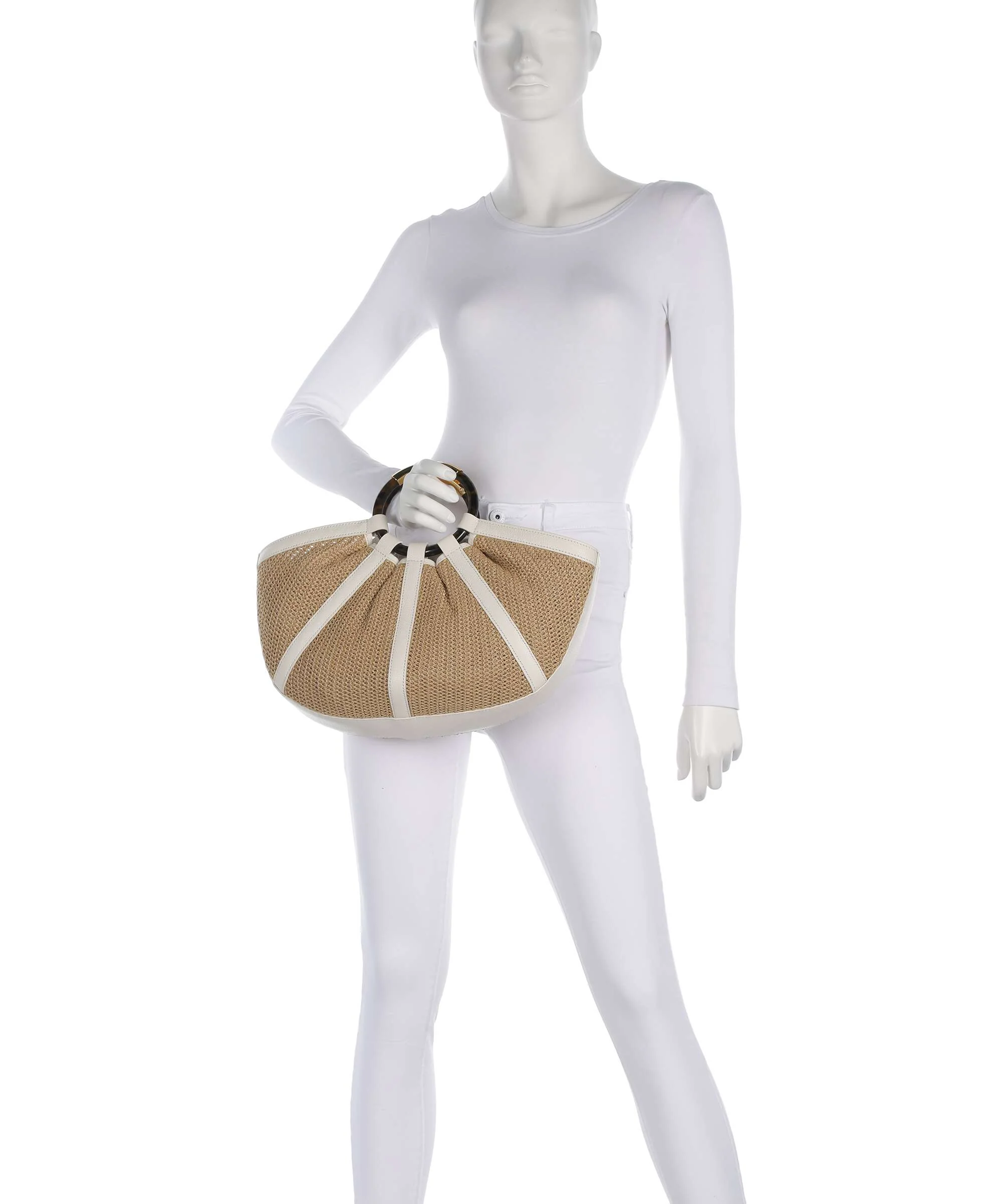 Coccinelle Shell Straw Handbag natural/pearl - Image 3