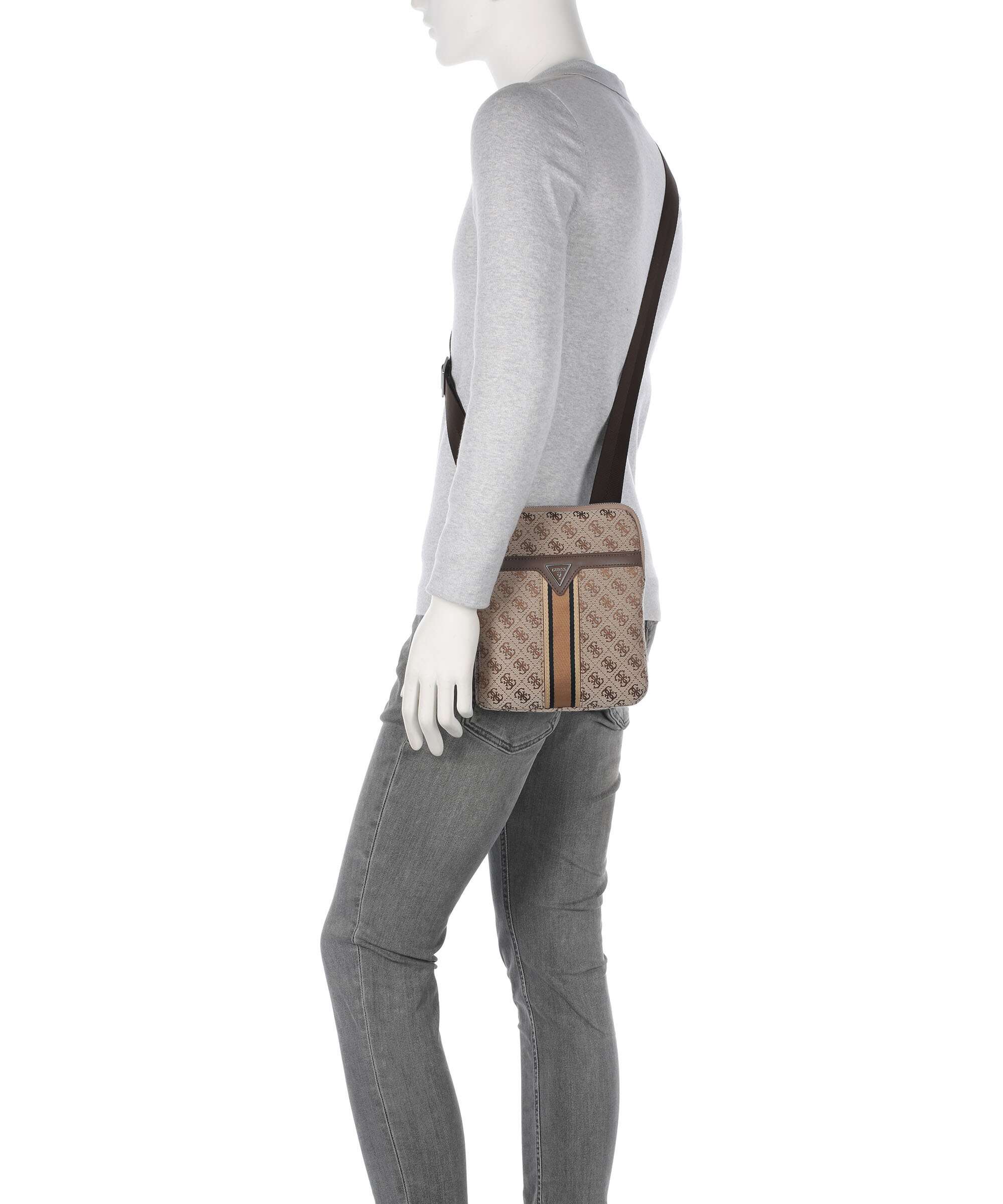 Guess Milano 4G Jacquard Stripe Crossbody bag beige/brown - Image 3