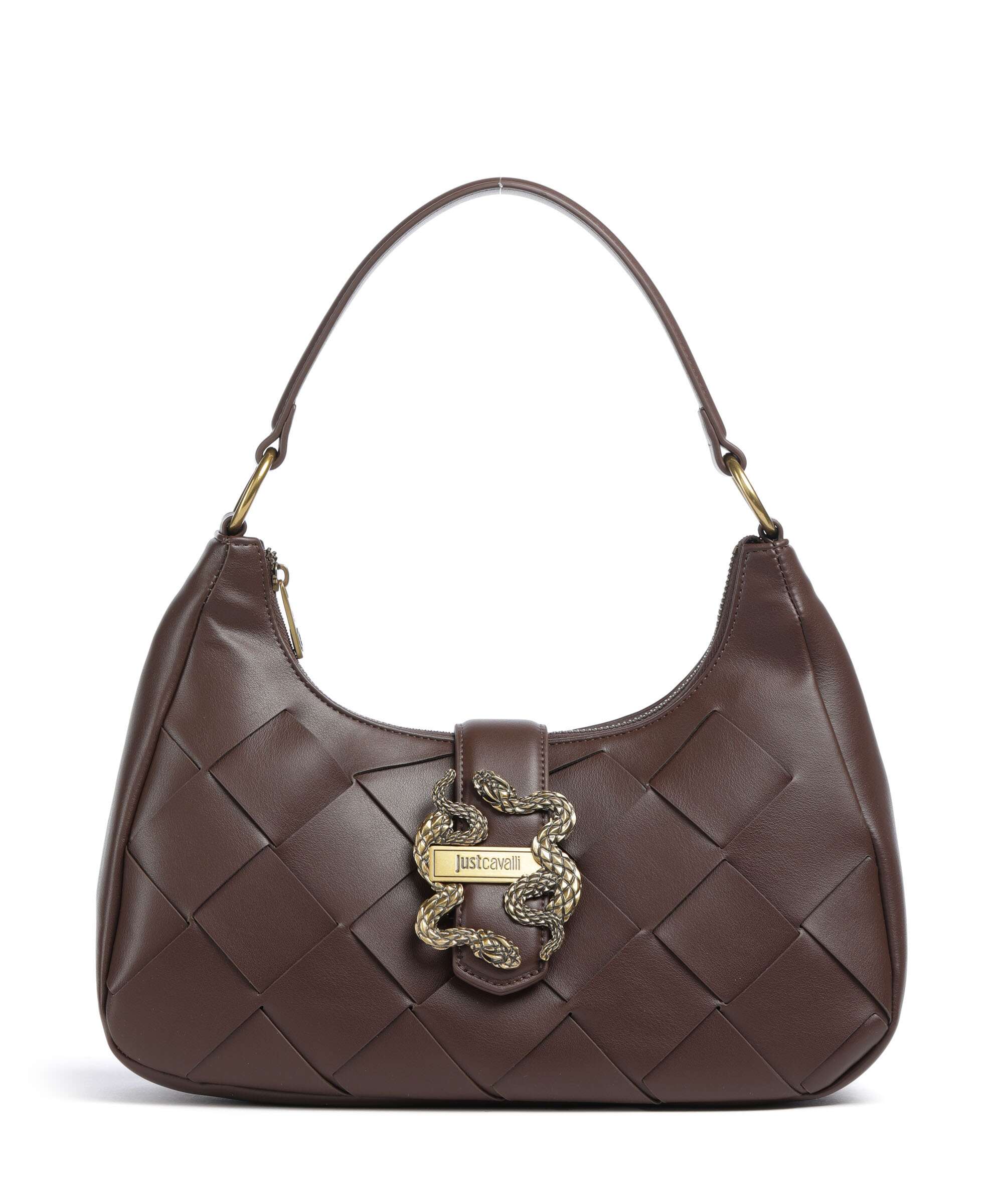 Just Cavalli Iconic Snakes Braided Shoulder bag black coffee
