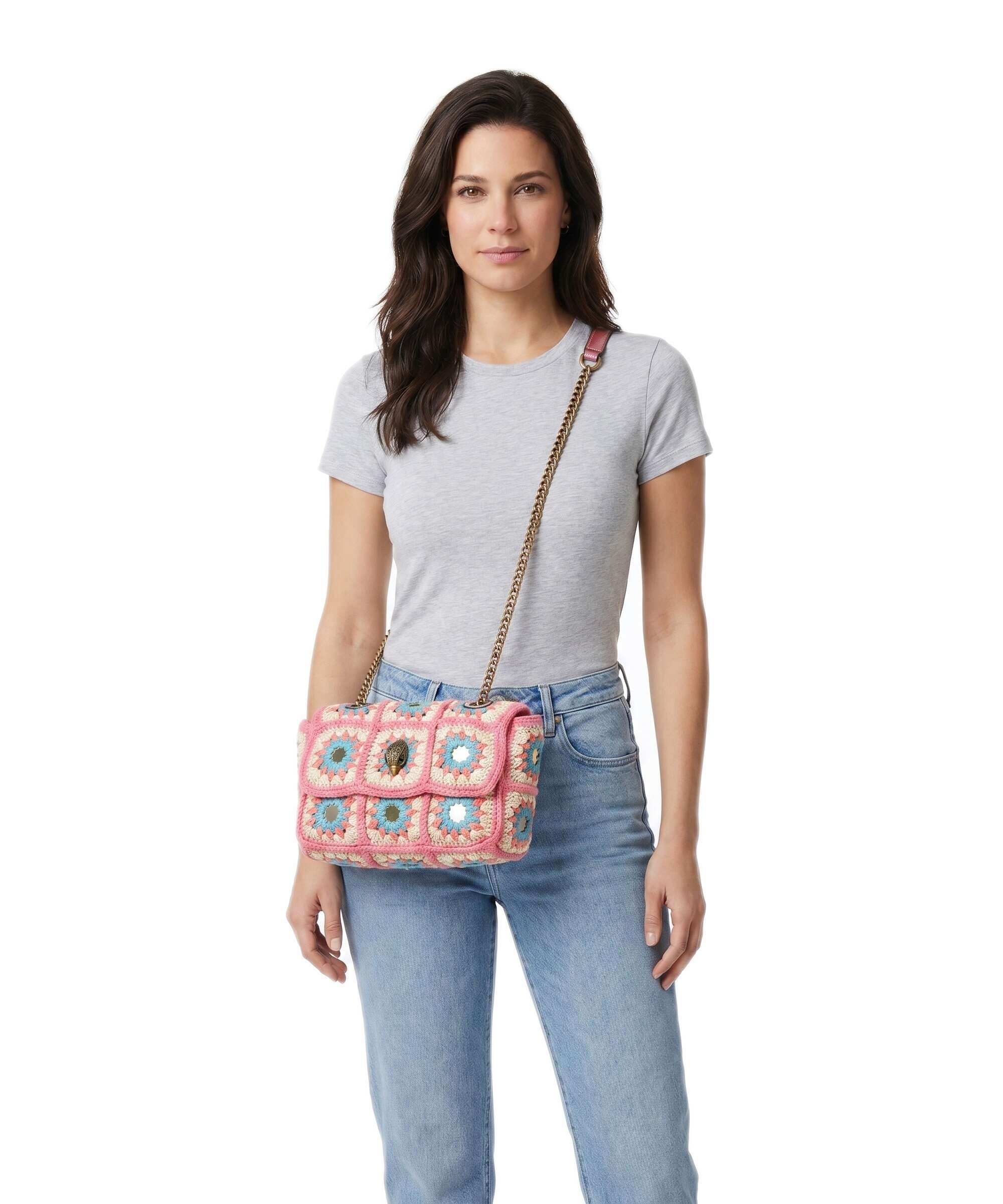 Kurt Geiger Kensington Crochet Crossbody bag pink combination - Image 3