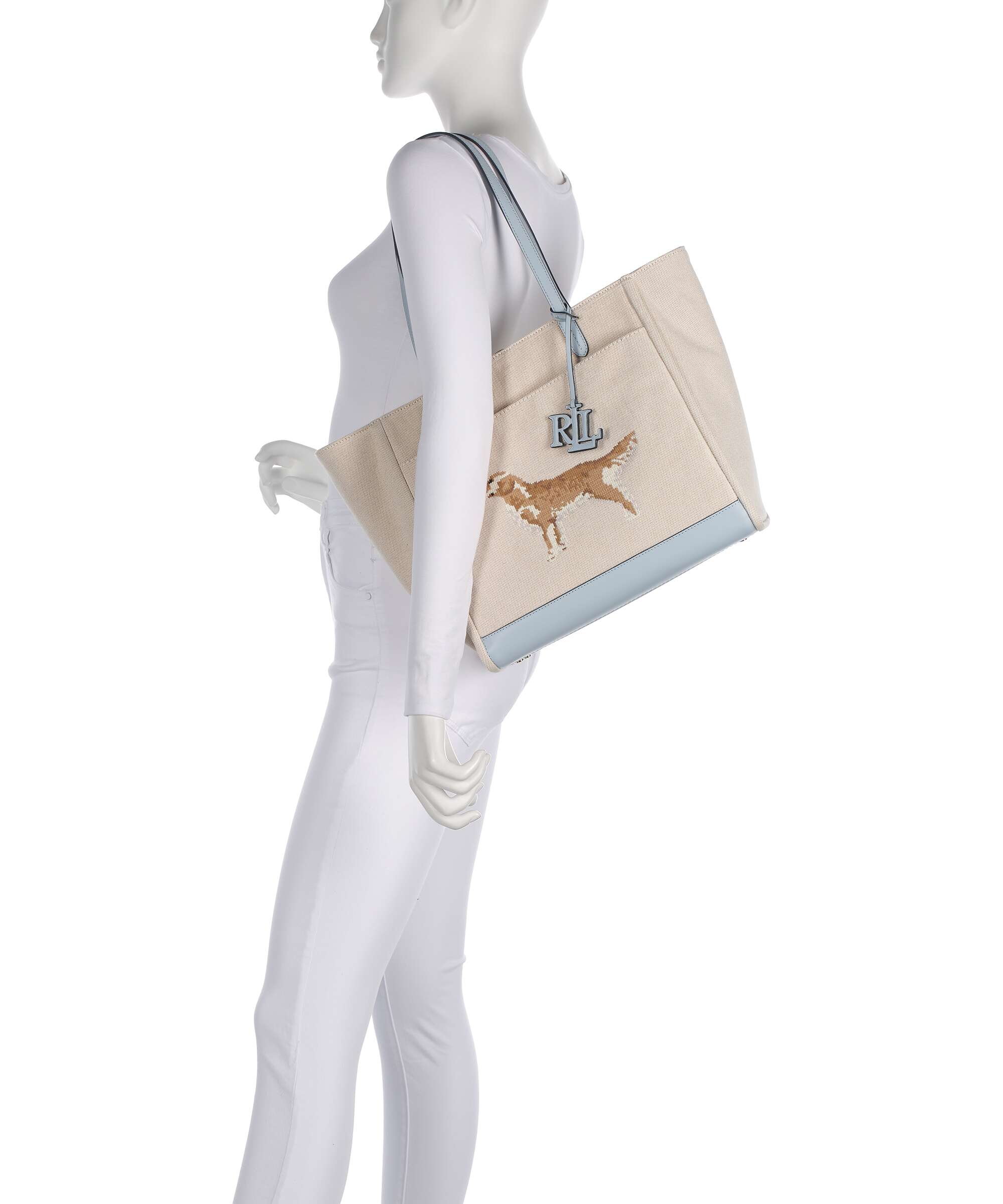 Lauren Ralph Lauren Cameryn Large Tote bag natural/buff canvas/alpine blue - Image 3