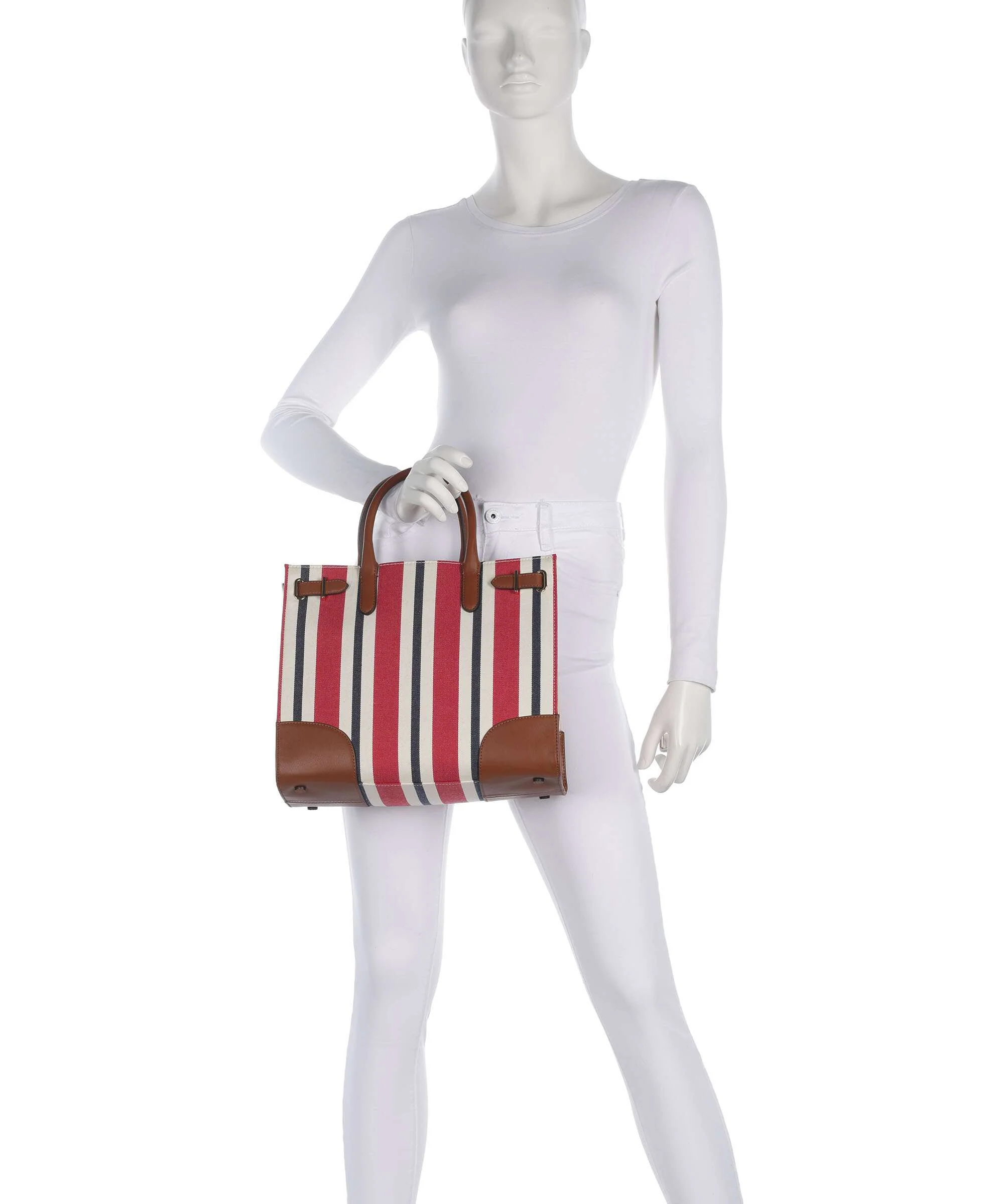 Lauren Ralph Lauren Devyn 42 Handbag festive red strpe/lauren tan - Image 3