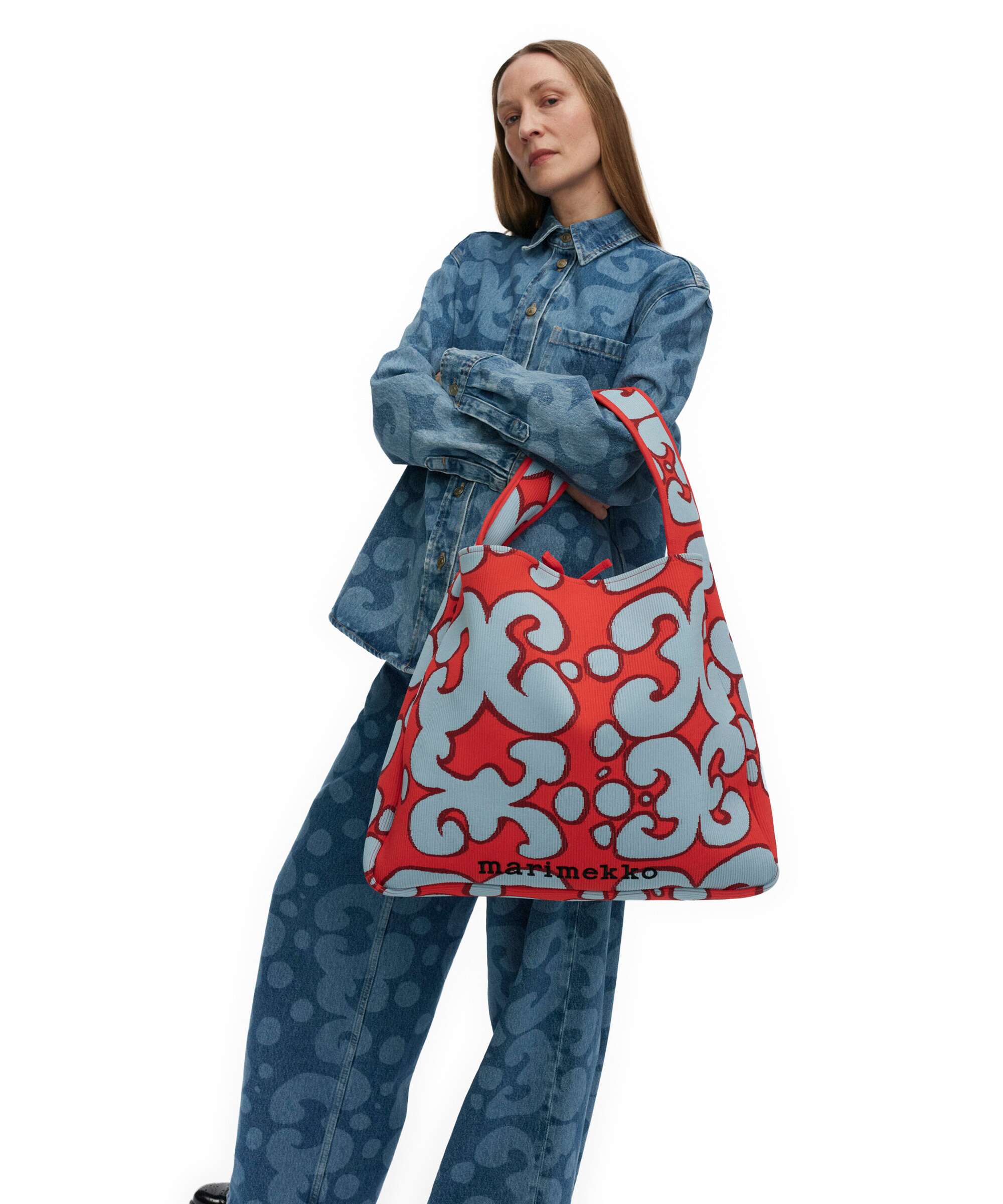 Marimekko Knitted Keidas Hobo bag light blue/red - Image 3