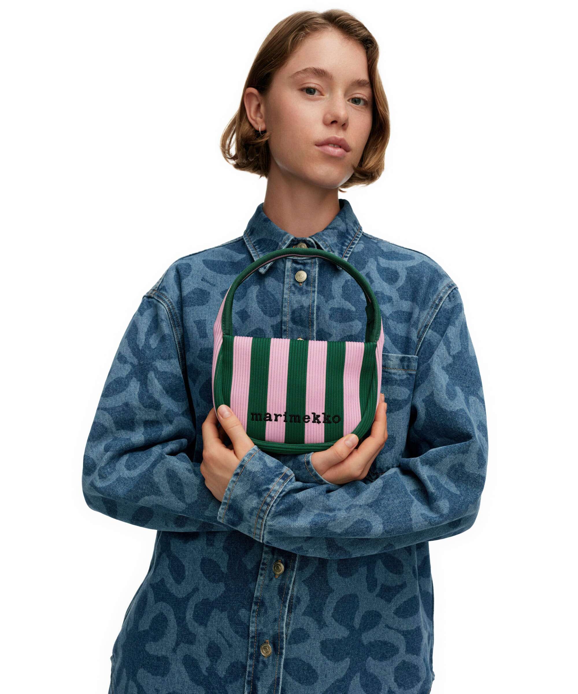 Marimekko Knitted Merirosvo Handbag pink/dark green - Image 3