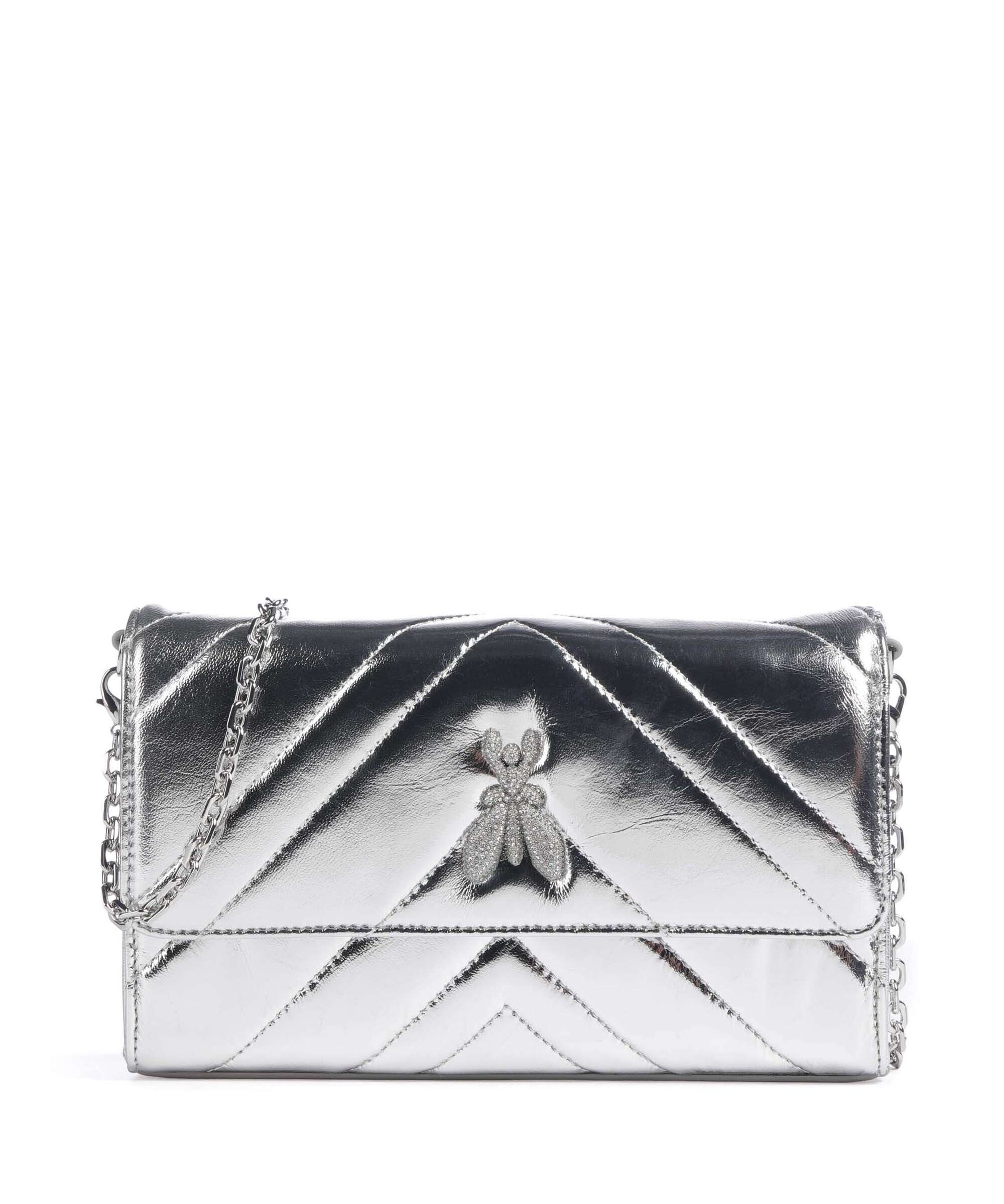 Patrizia Pepe Fly Quilted Metallic Crossbody bag craquele silver
