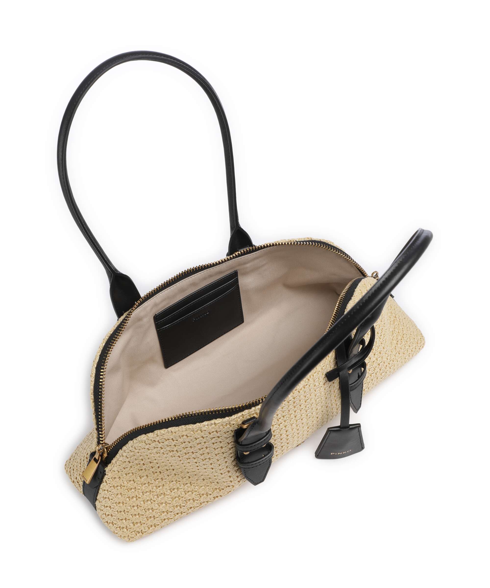 Pinko Bowling Horizontal Big Handbag raffia/bianco/antique gold - Image 6