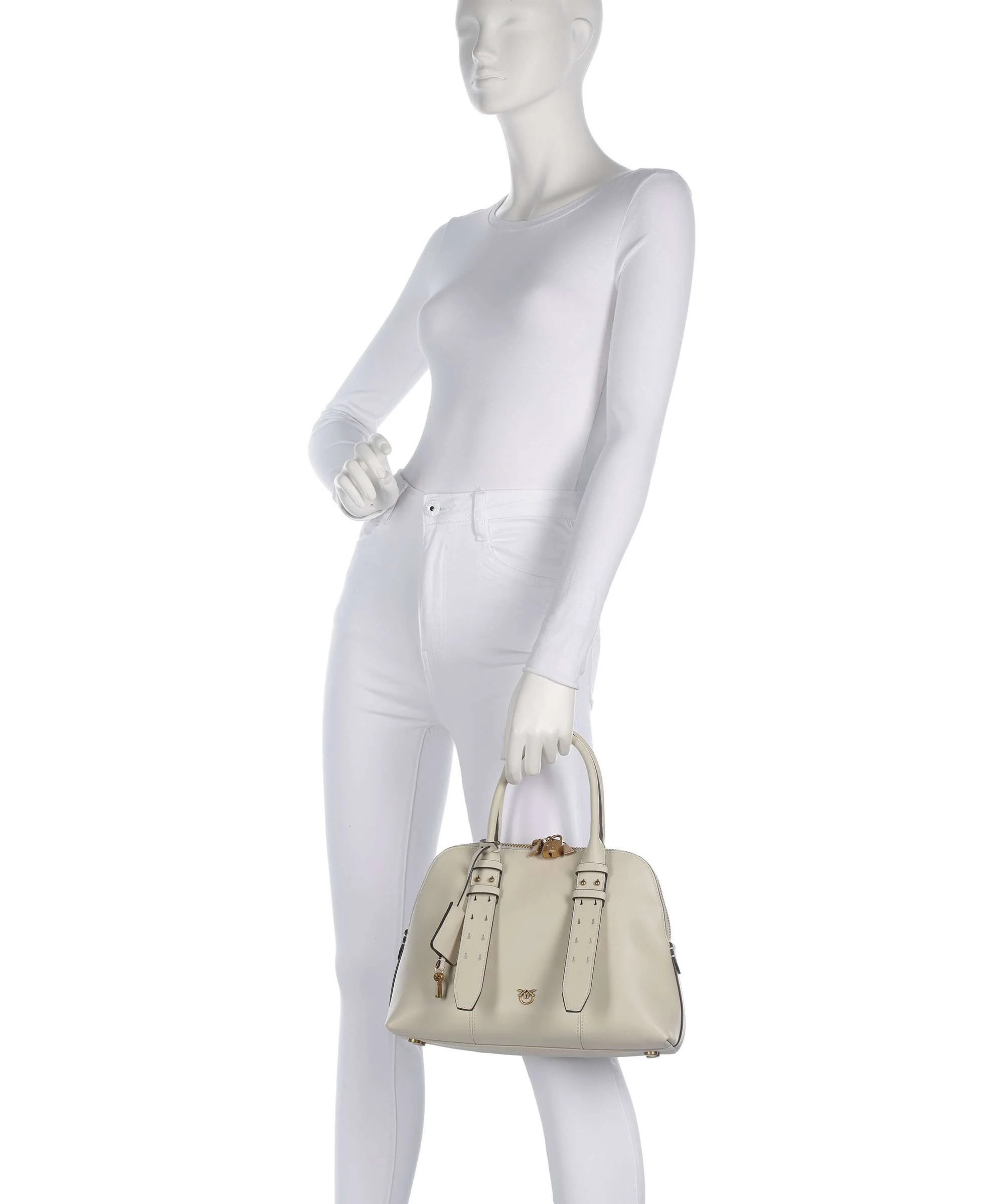 Pinko Bowling Medium Handbag bianco seta/antique gold - Image 3