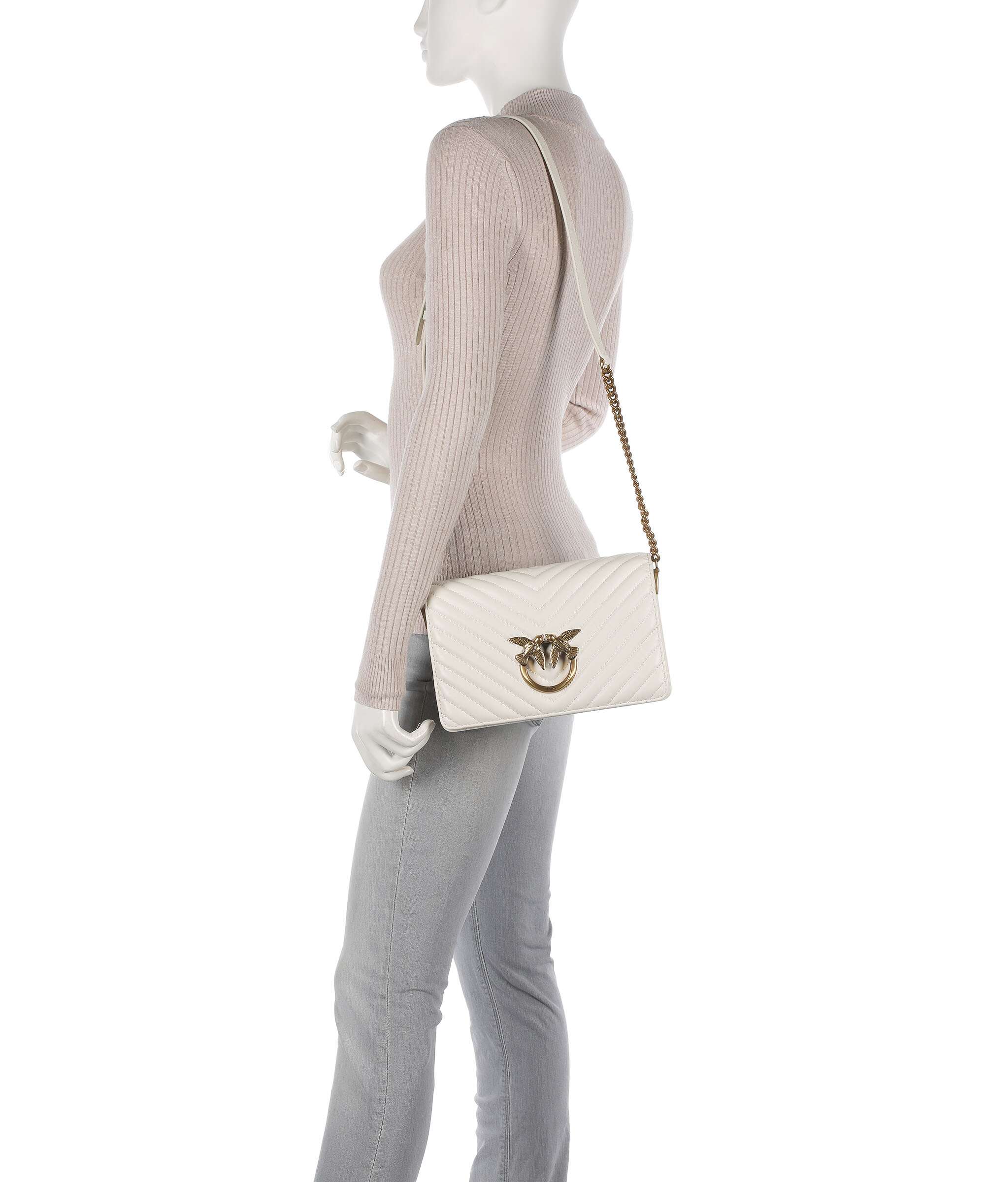 Pinko Love Click Classic Crossbody bag bianco seta/antique gold - Image 3