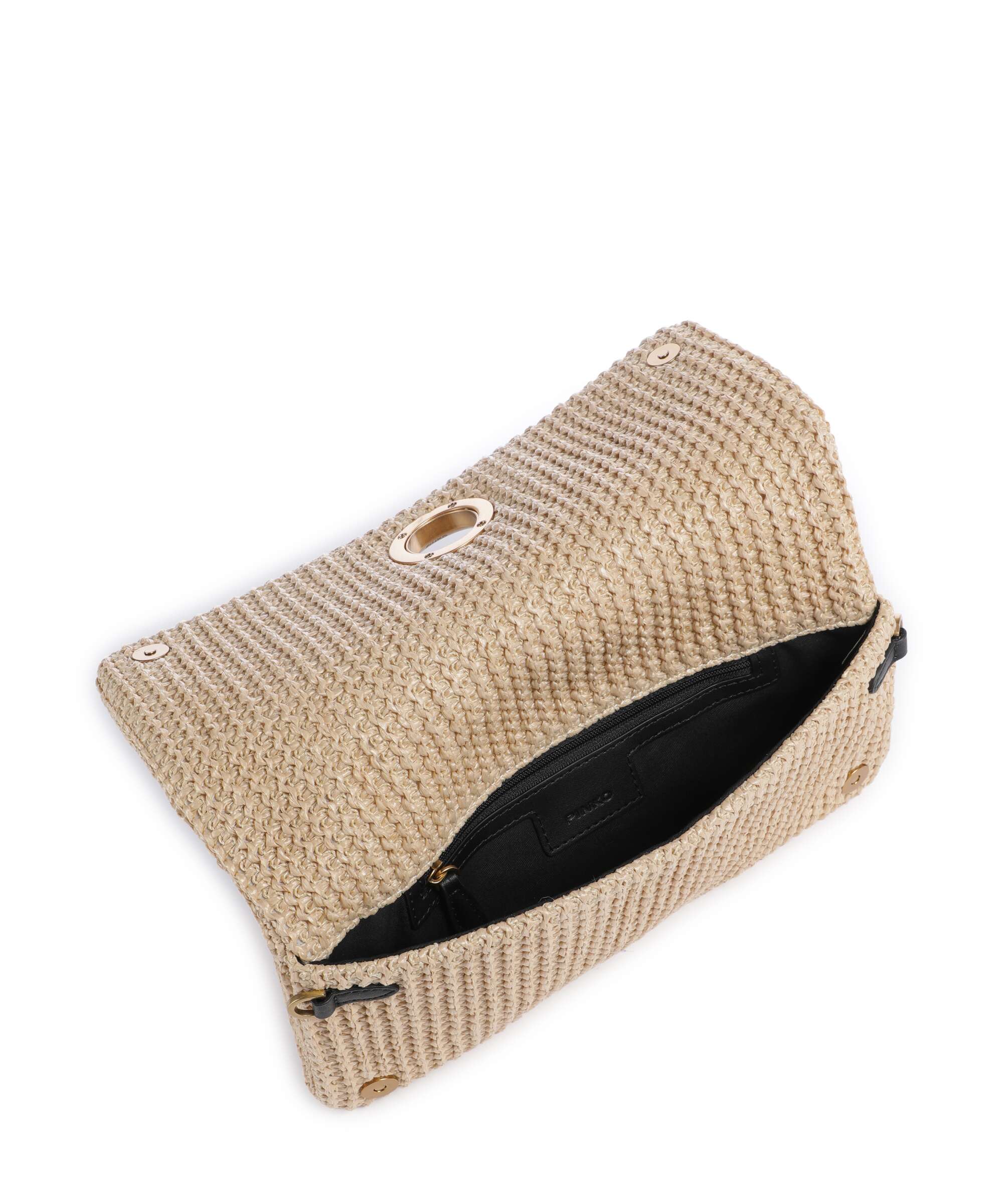 Pinko Love Click Soft Horizontal Classic Crossbody bag rafia/nero/antique gold - Image 5