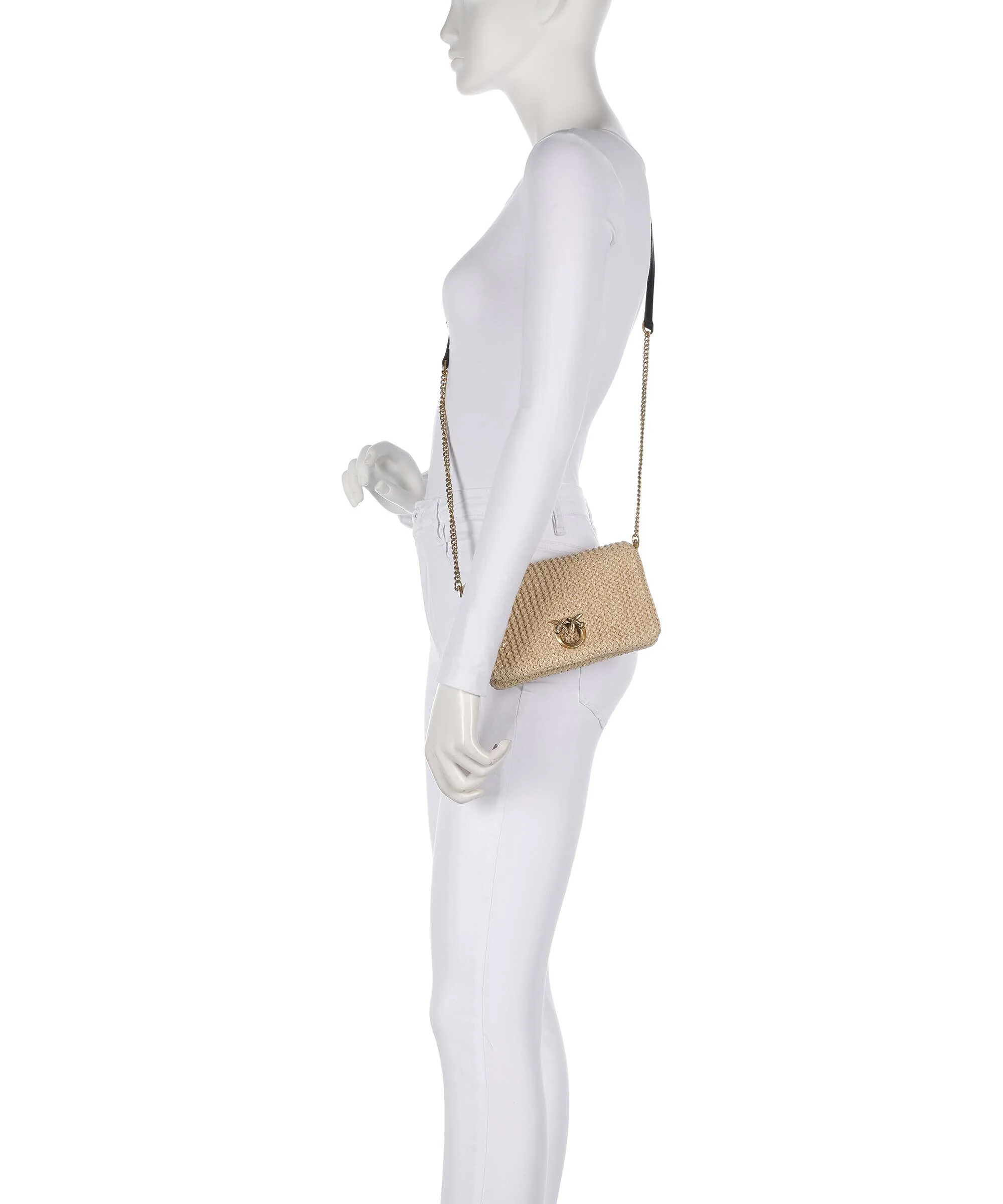 Pinko Love Click Soft Horizontal Mini Crossbody bag rafia/nero/antique gold - Image 3