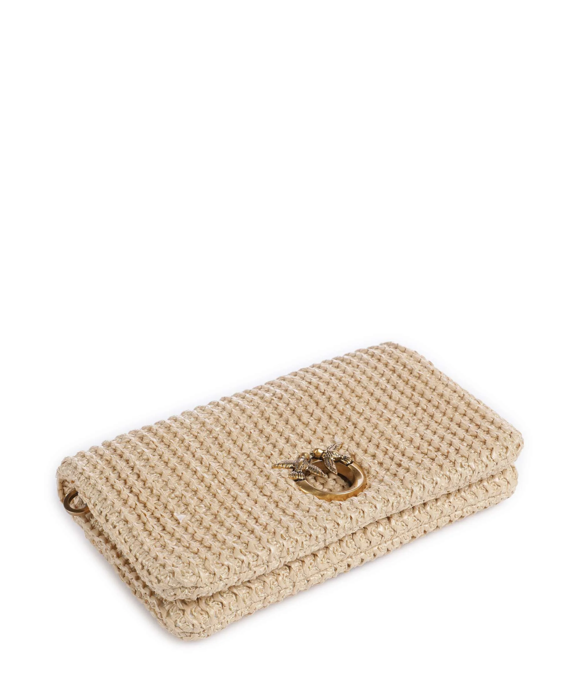 Pinko Love Click Soft Horizontal Mini Crossbody bag rafia/nero/antique gold - Image 5