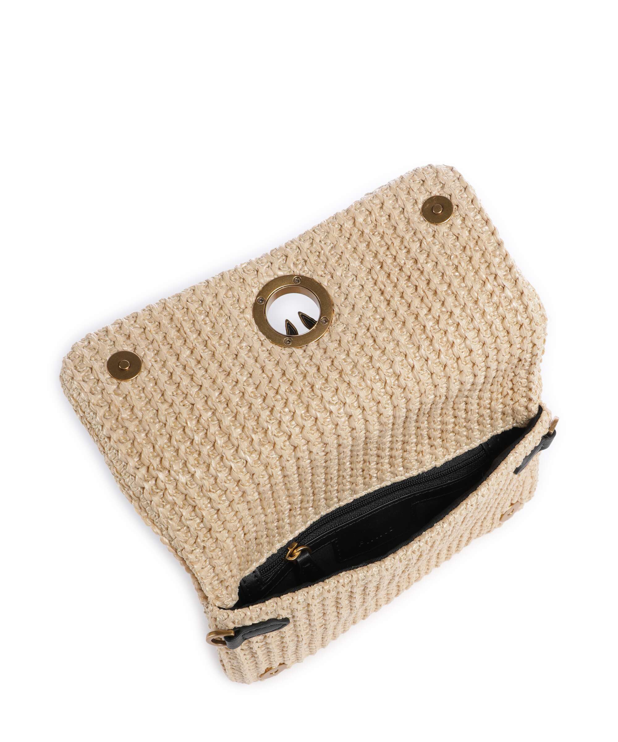 Pinko Love Click Soft Horizontal Mini Crossbody bag rafia/nero/antique gold - Image 6