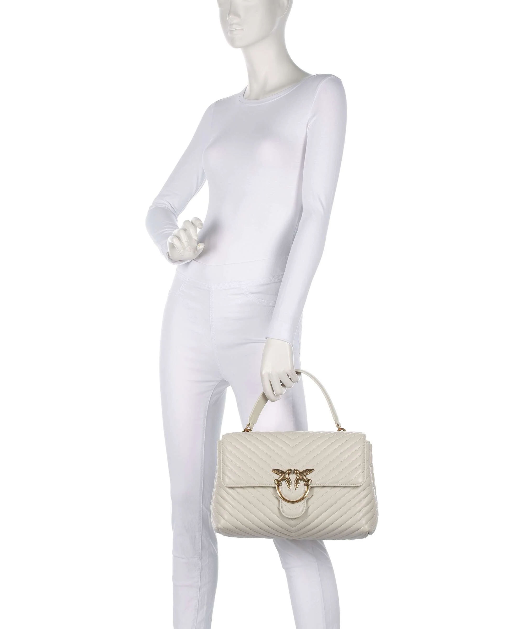 Pinko Love Lady Puff Big Handbag bianco seta/antique gold - Image 3