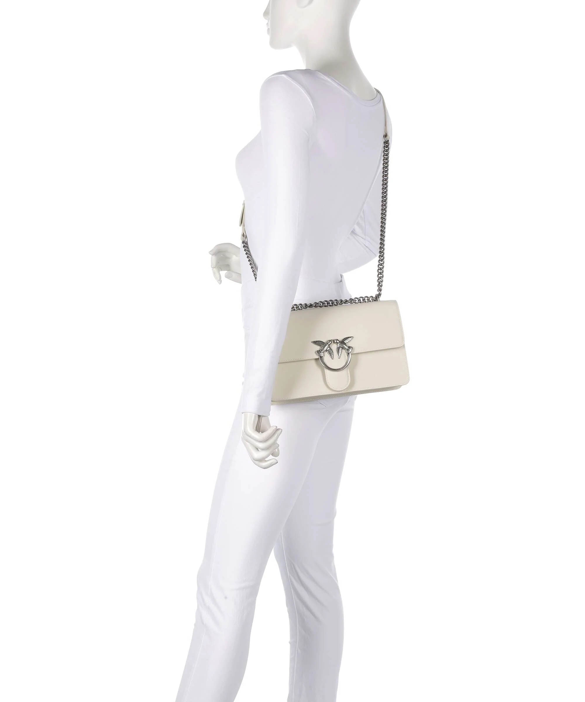 Pinko Love One Classic Shoulder bag bianco seta/old silver - Image 3