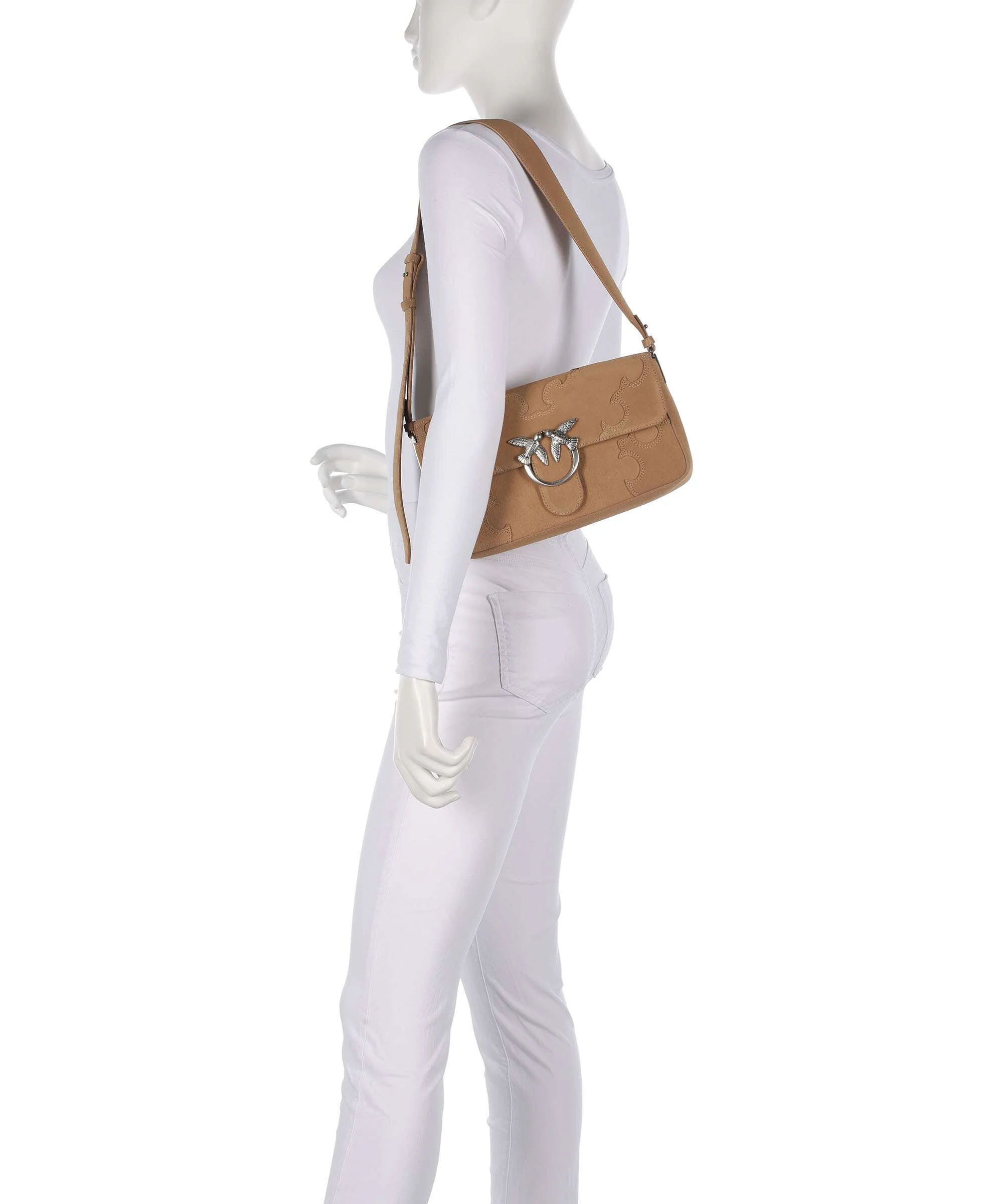 Pinko Love One Classic Slouchy Shoulder bag beige/scoiattolo/old silver - Image 3