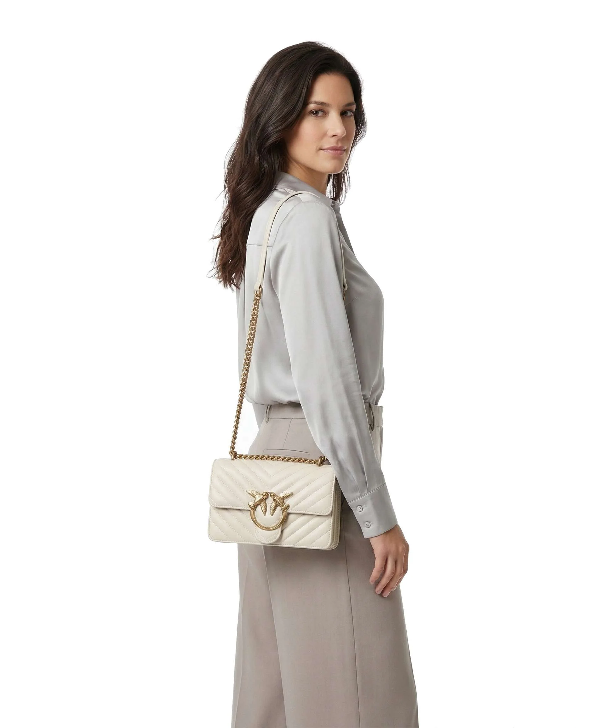 Pinko Love One Mini Shoulder bag bianco seta/antique gold - Image 3