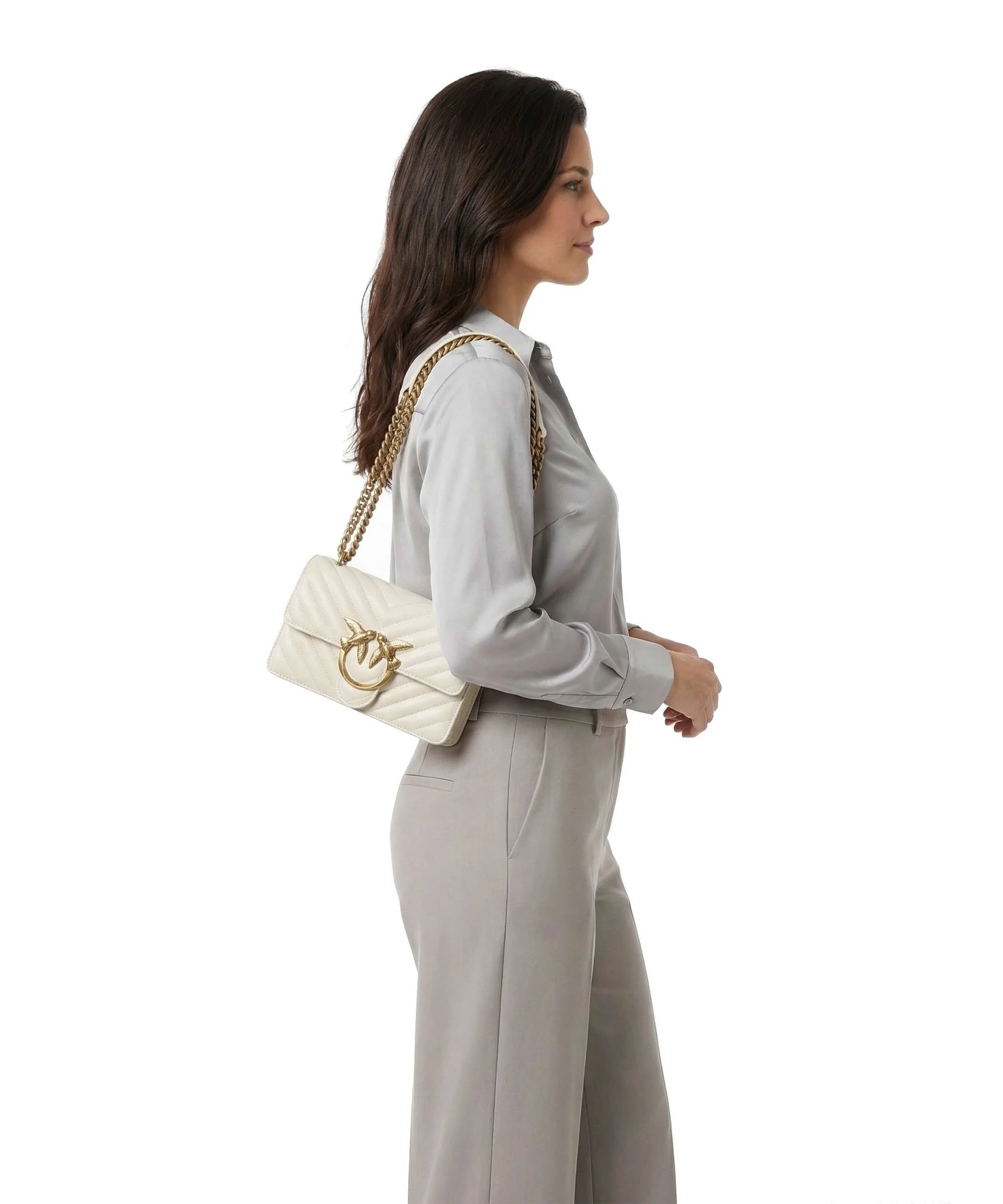 Pinko Love One Mini Shoulder bag bianco seta/antique gold - Image 4