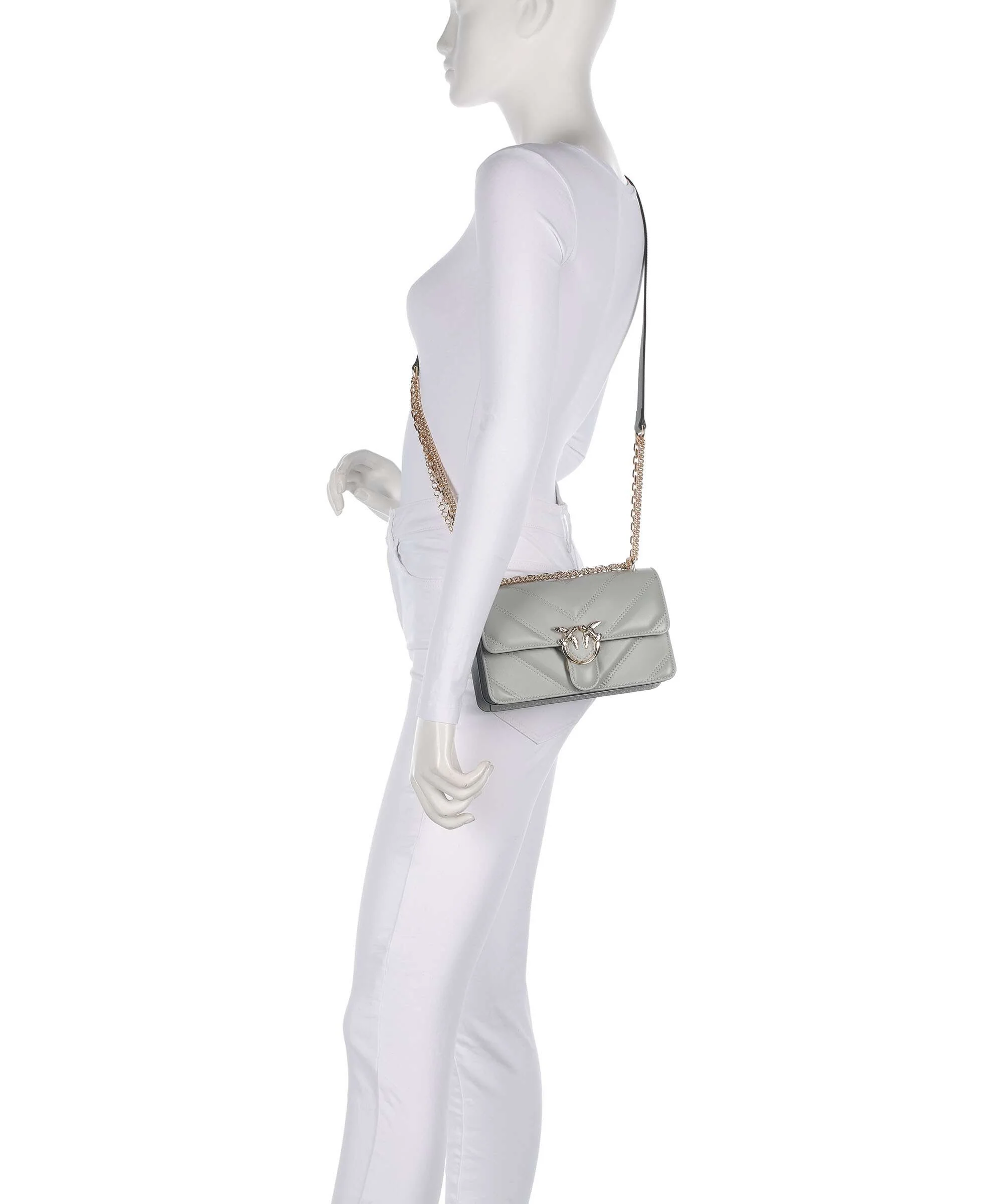 Pinko Love One Mini Shoulder bag grigio perla/gold mordore - Image 3