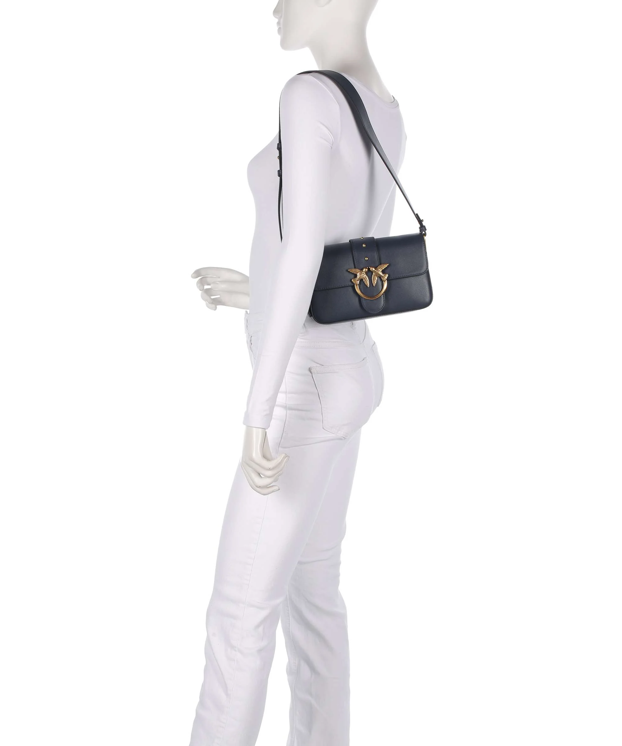 Pinko Love One Mini Slouchy Shoulder bag blu indaco ombroso/antique gold - Image 3
