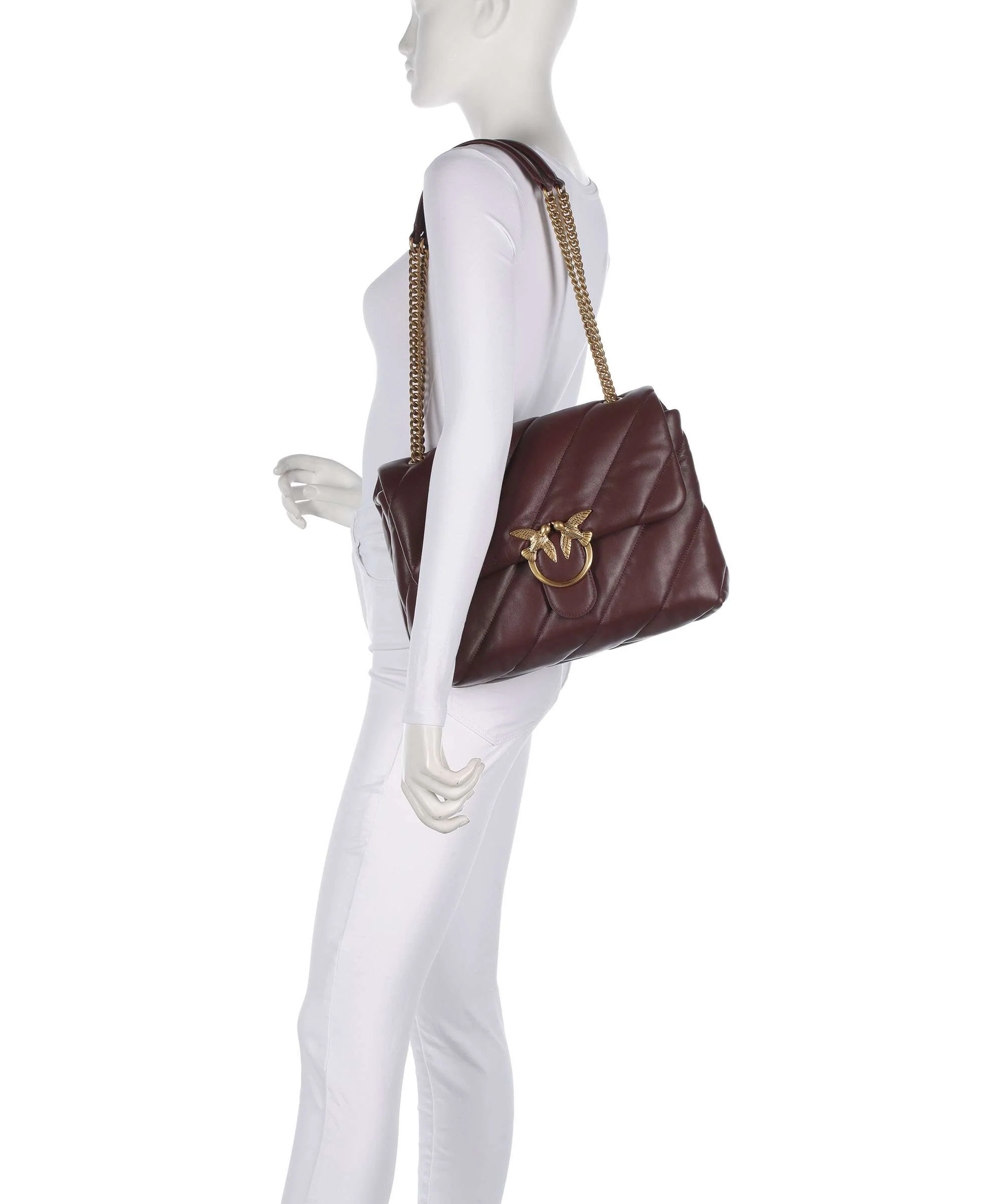 Pinko Love Puff Big Shoulder bag burgundy wine/antique gold - Image 3