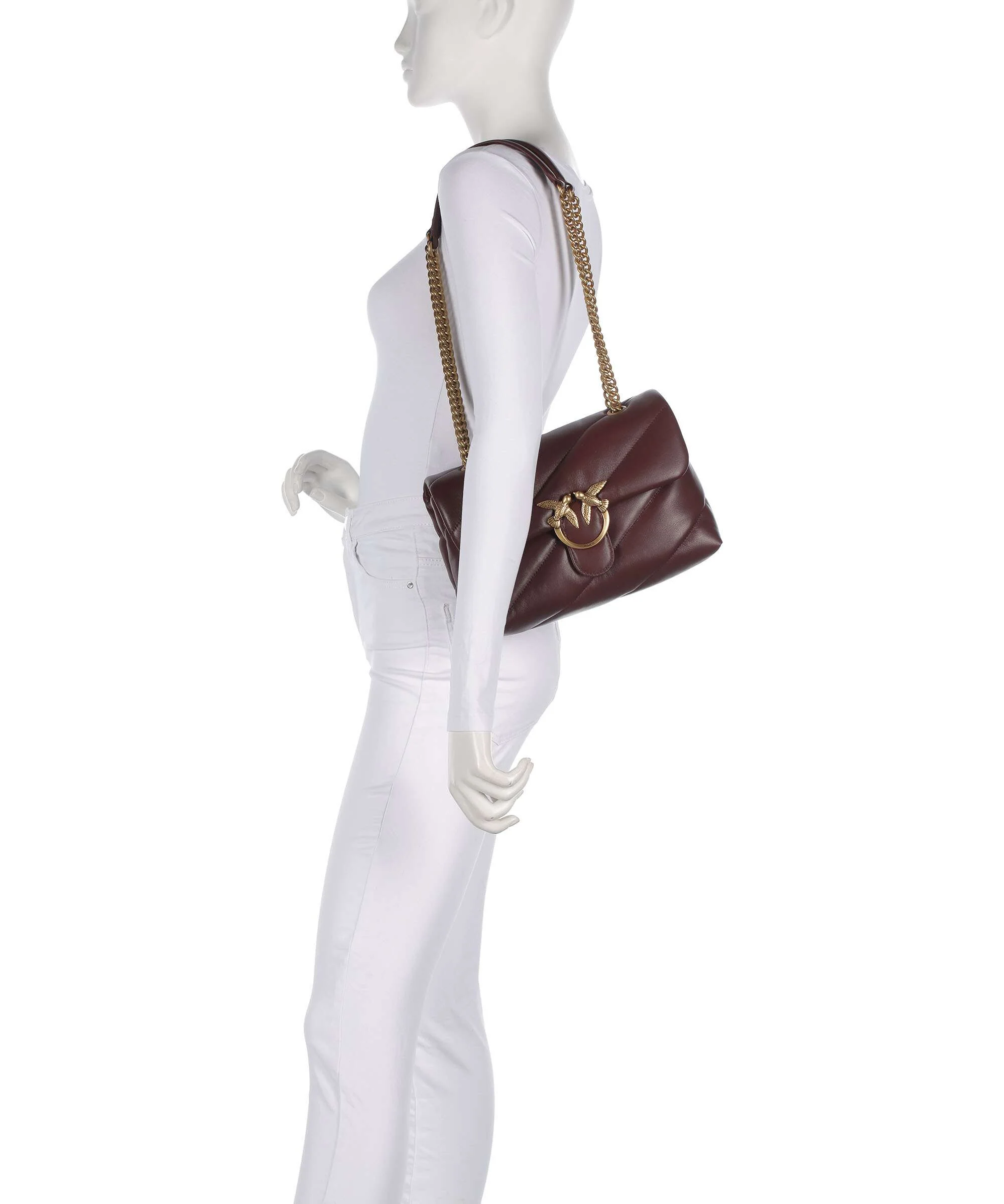 Pinko Love Puff Classic Shoulder bag rosso vino/antique gold - Image 3