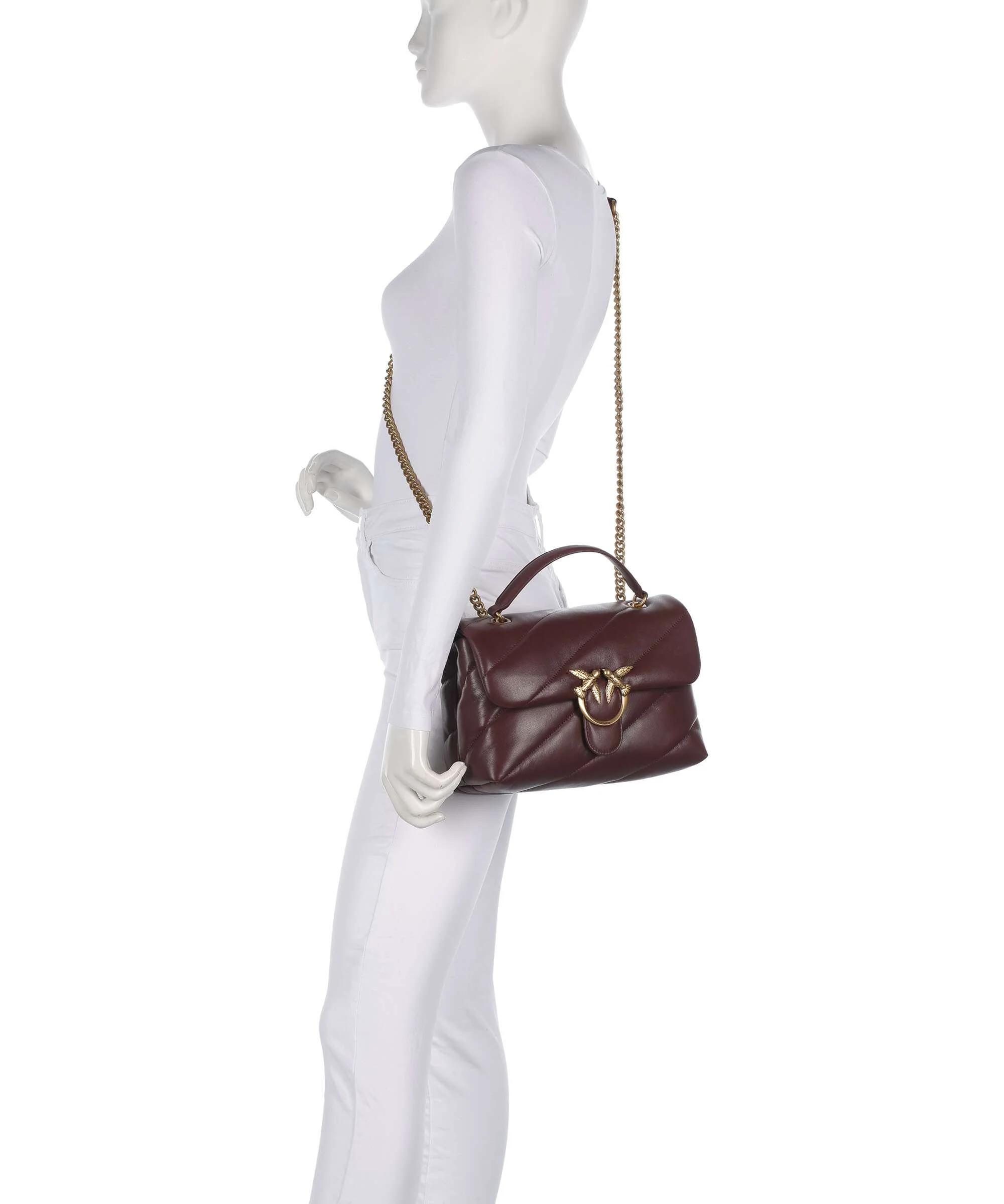 Pinko Love Puff Classic Shoulder bag rosso vino/antique gold - Image 4