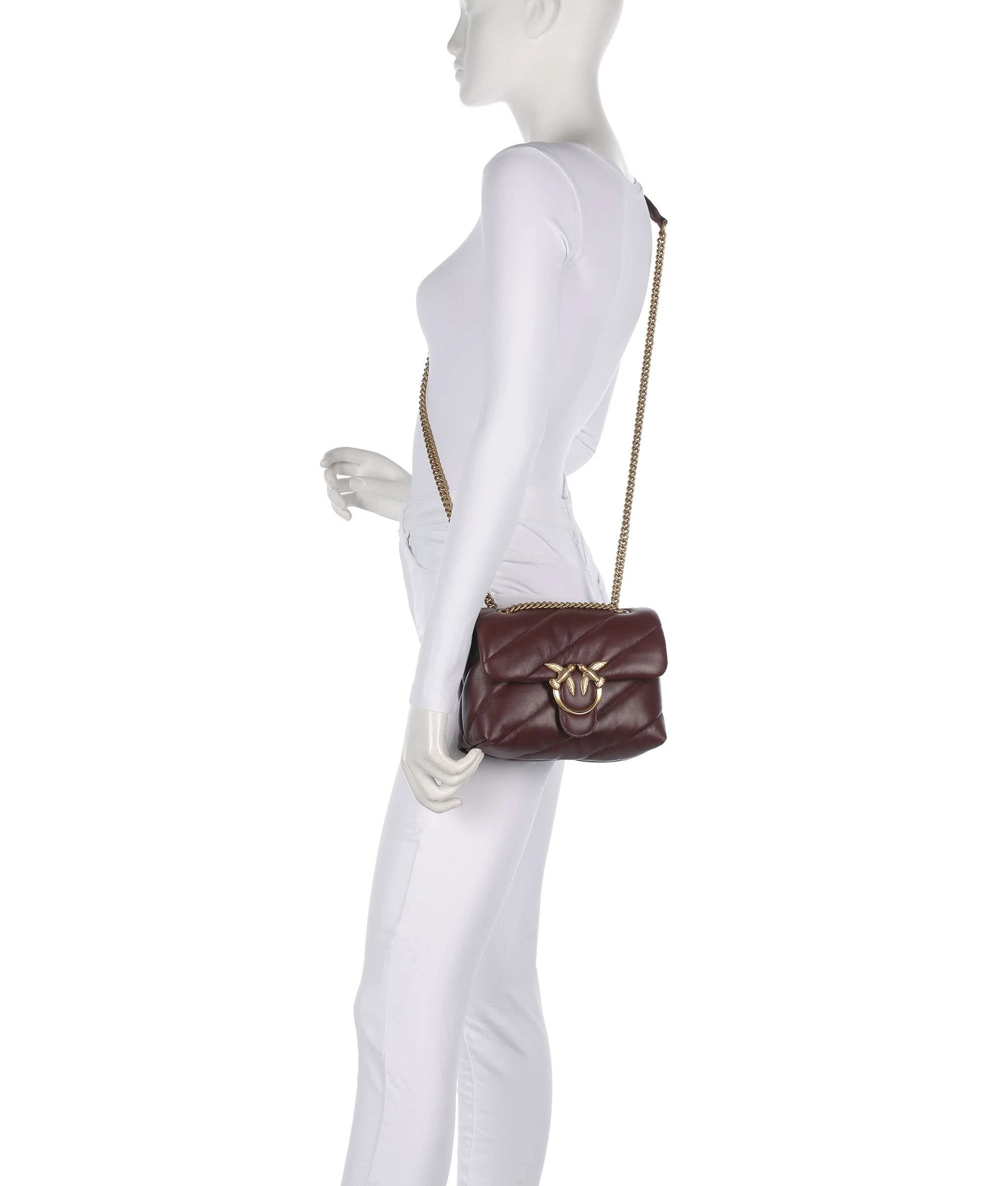 Pinko Love Puff Mini Shoulder bag burgundy wine/antique gold - Image 3