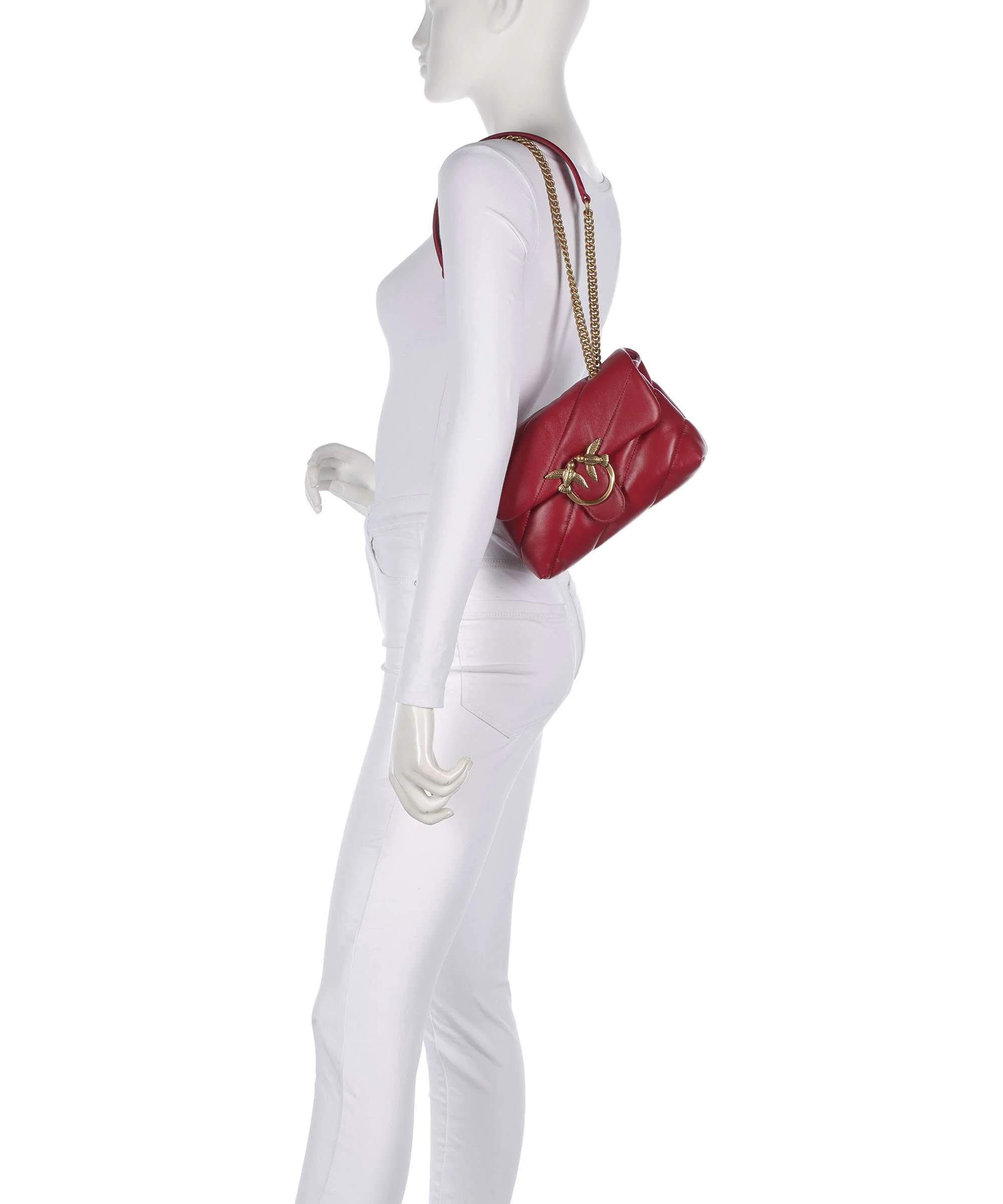Pinko Love Puff Mini Shoulder bag rosso scuro/antique gold - Image 3