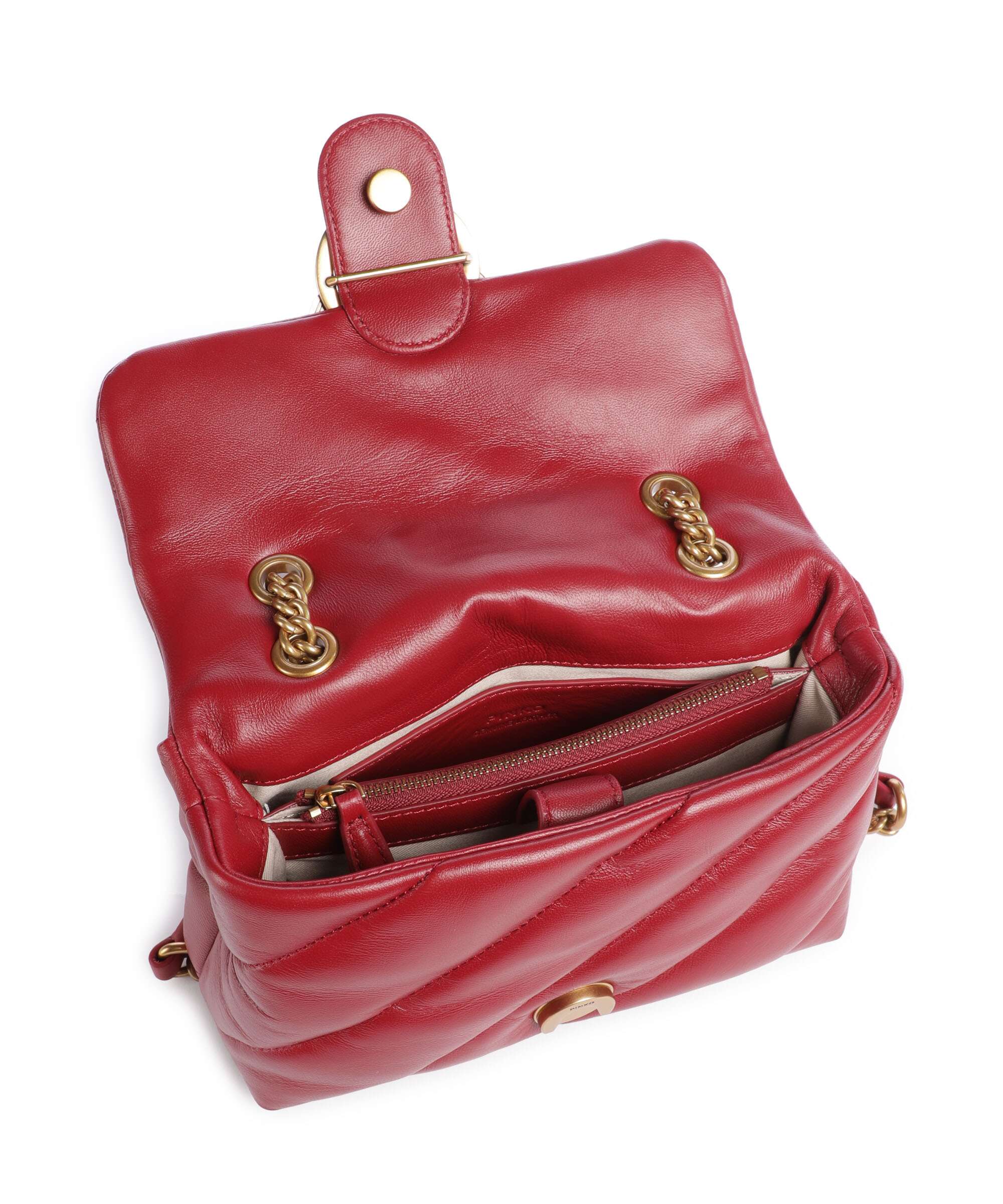 Pinko Love Puff Mini Shoulder bag rosso scuro/antique gold - Image 7