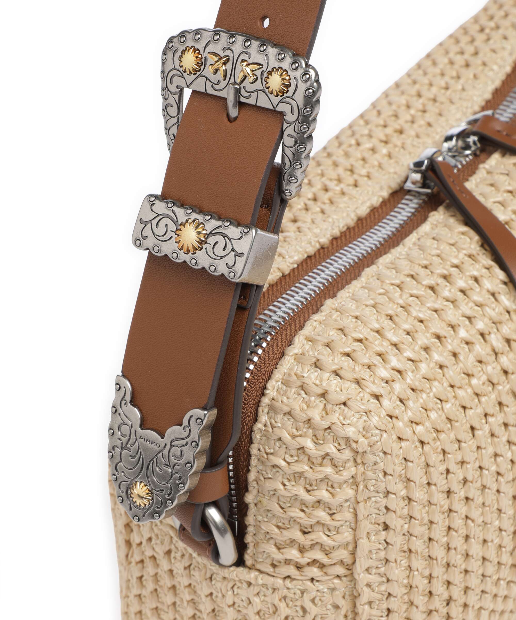 Pinko Shoulder bag paglia/cuoio/old silver - Image 4