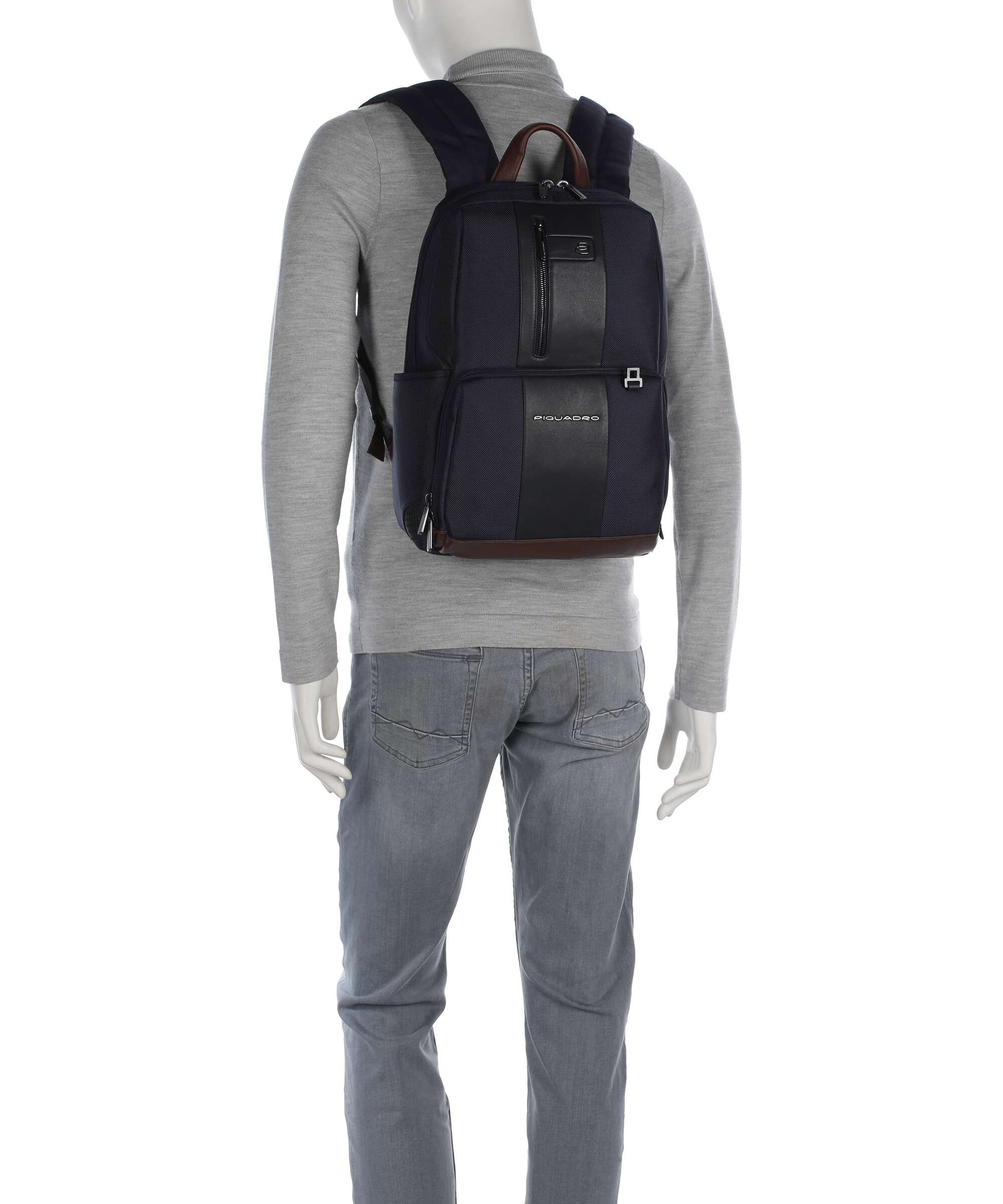Piquadro Brief 2 LED Laptop backpack blue/cognac - Image 3