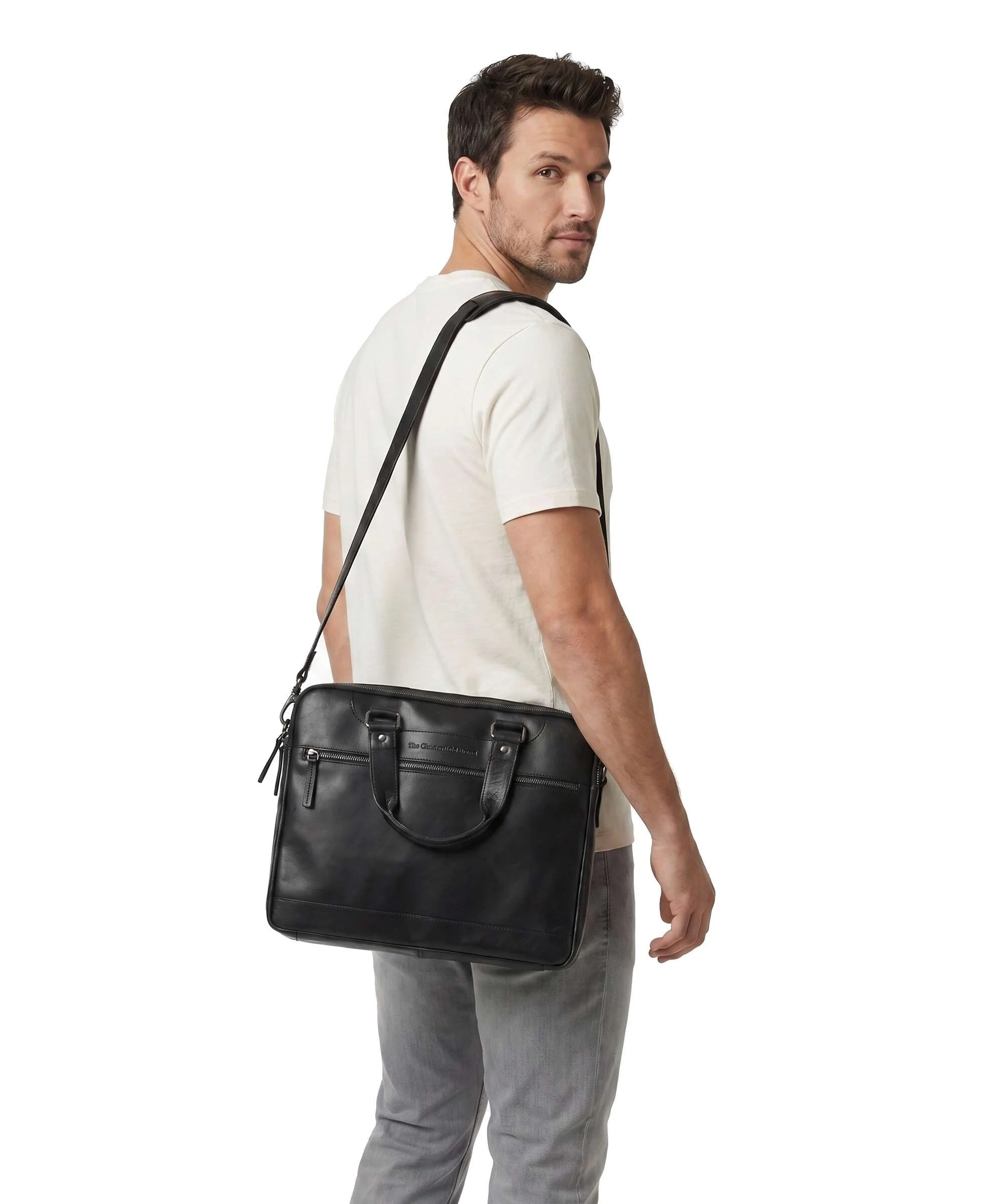 The Chesterfield Brand Wax Pull Up Cow Montara Laptop bag black - Image 4