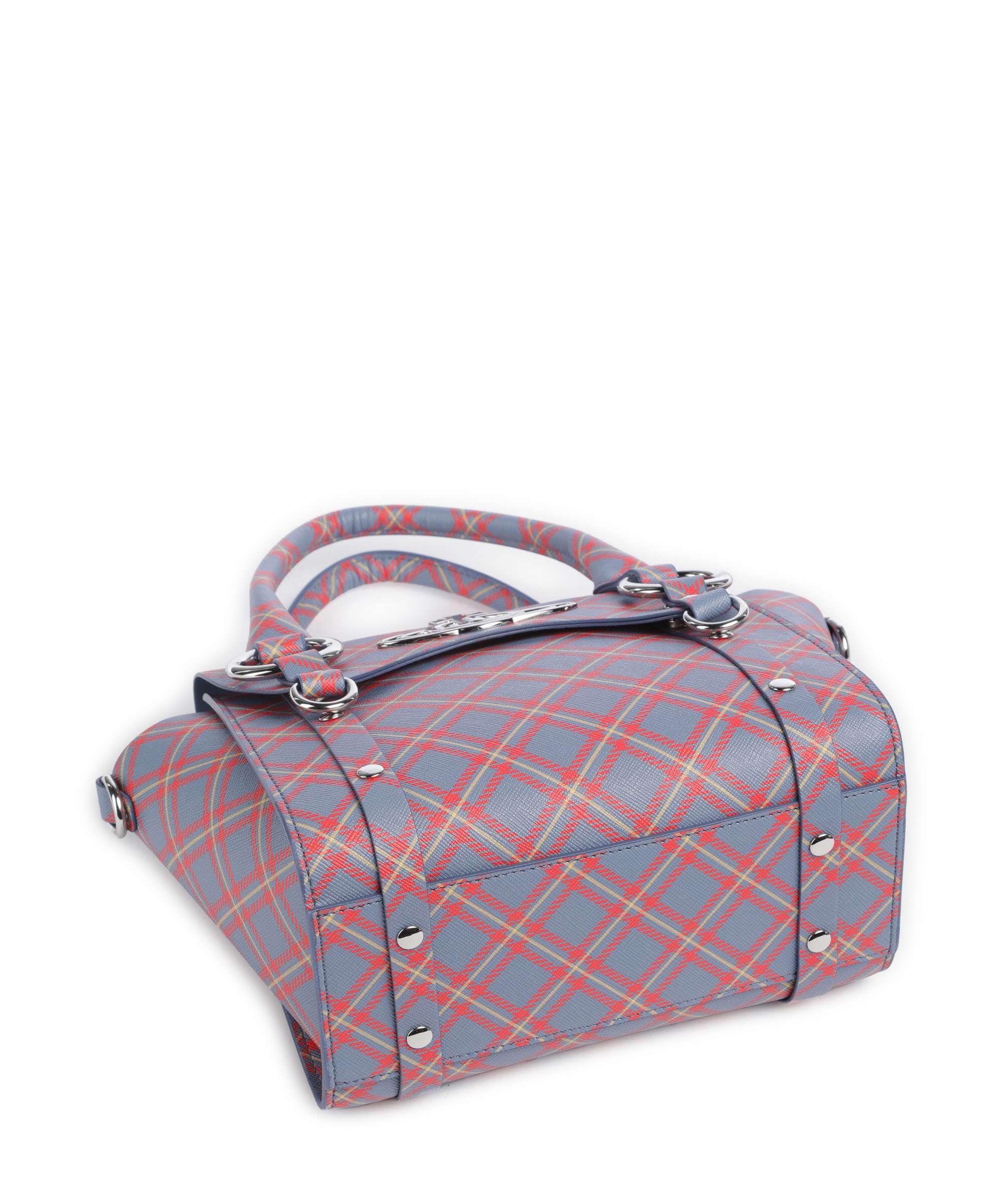 Vivienne Westwood Betty Saffiano Printed Small Handbag blue/orange tartan - Image 5