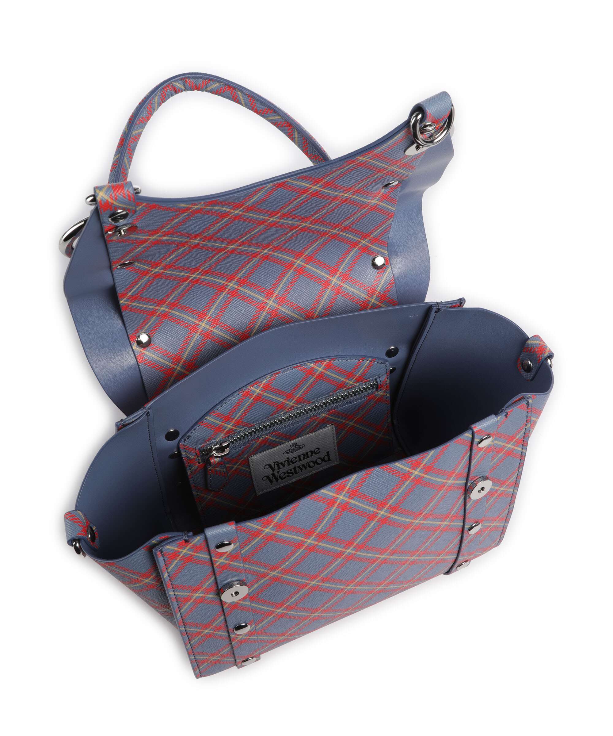 Vivienne Westwood Betty Saffiano Printed Small Handbag blue/orange tartan - Image 6
