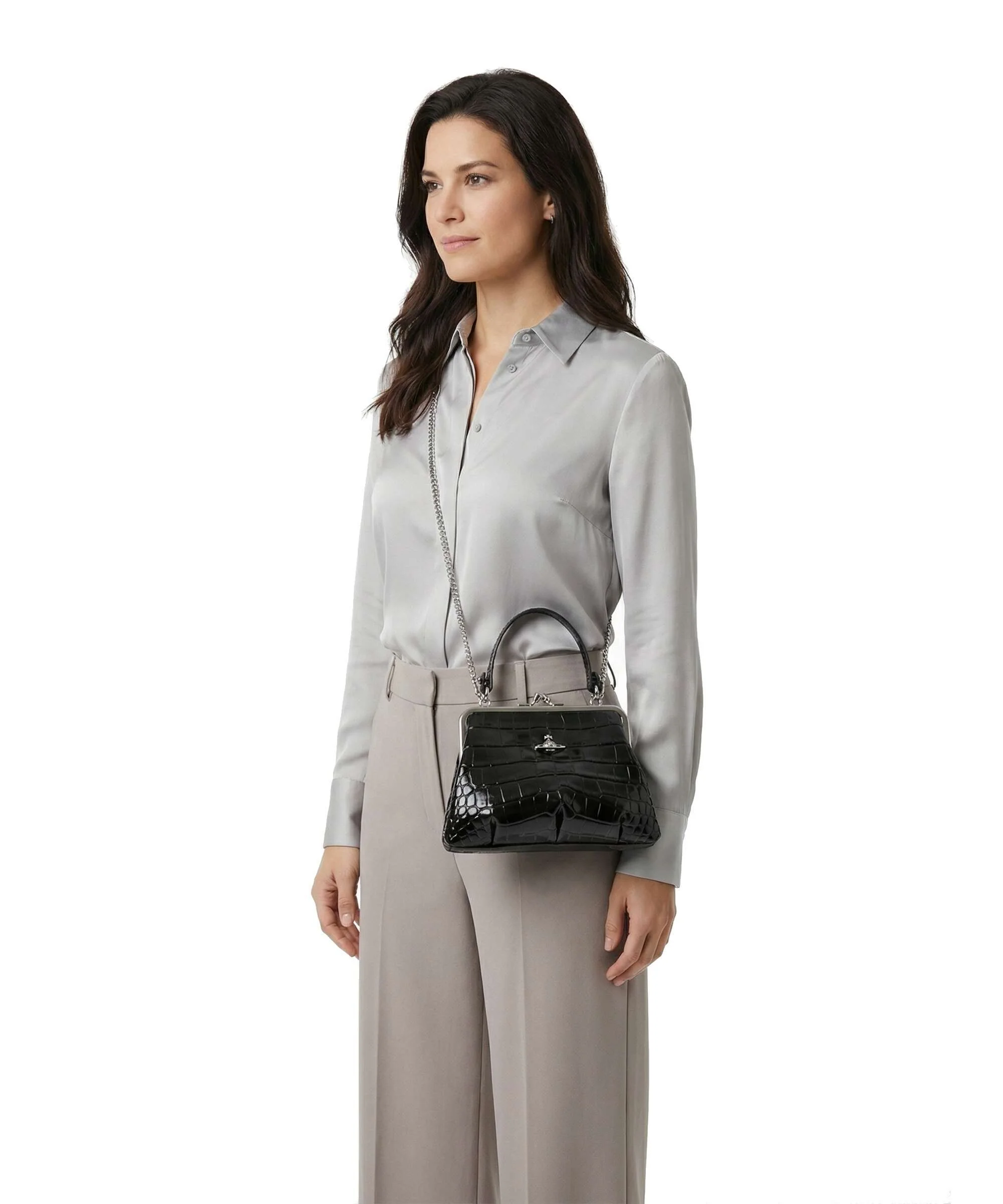 Vivienne Westwood Granny Frame Embossed Croc Handbag black - Image 3