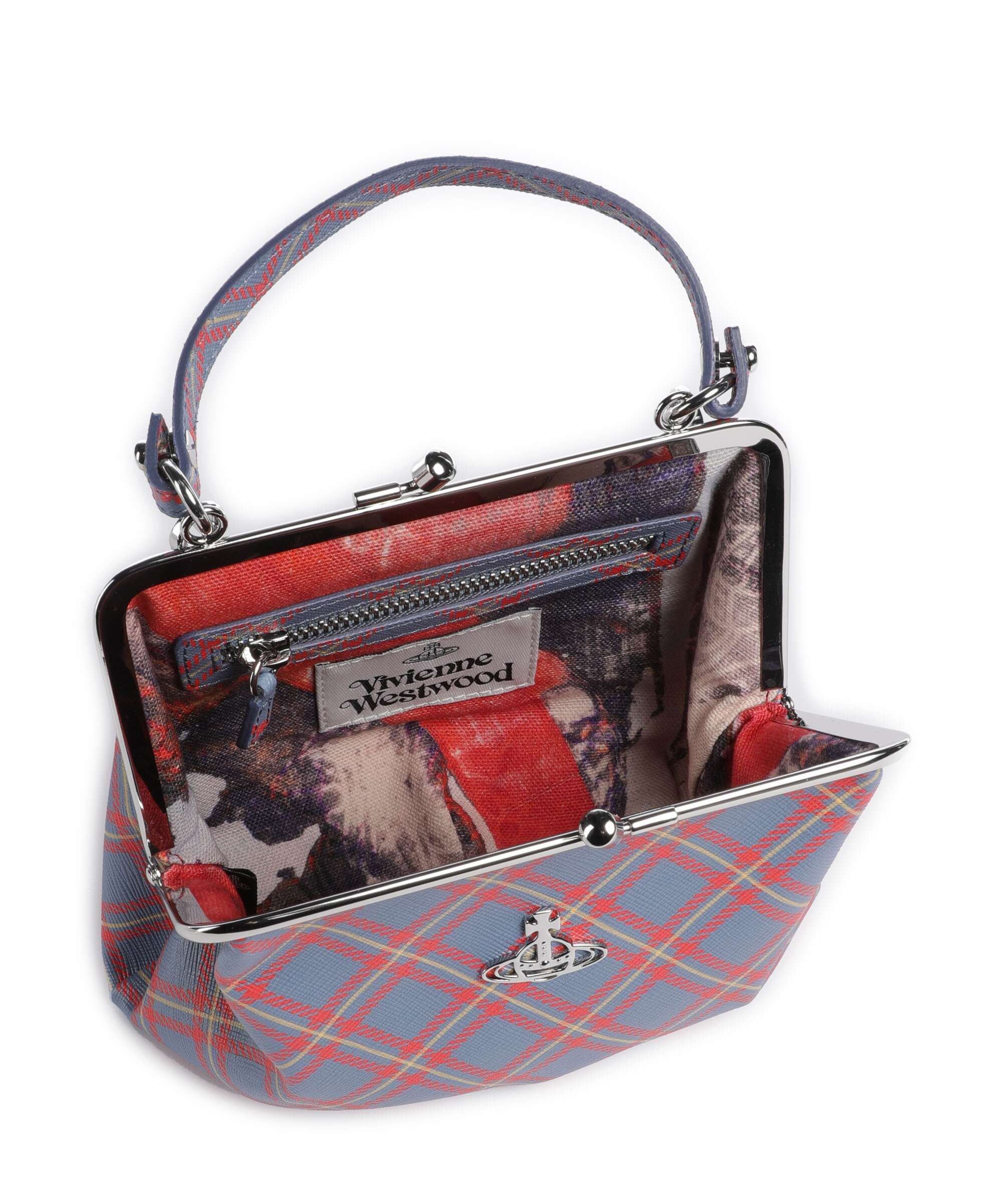 Vivienne Westwood Granny Frame Saffiano Printed Handbag blue/orange tartan - Image 6